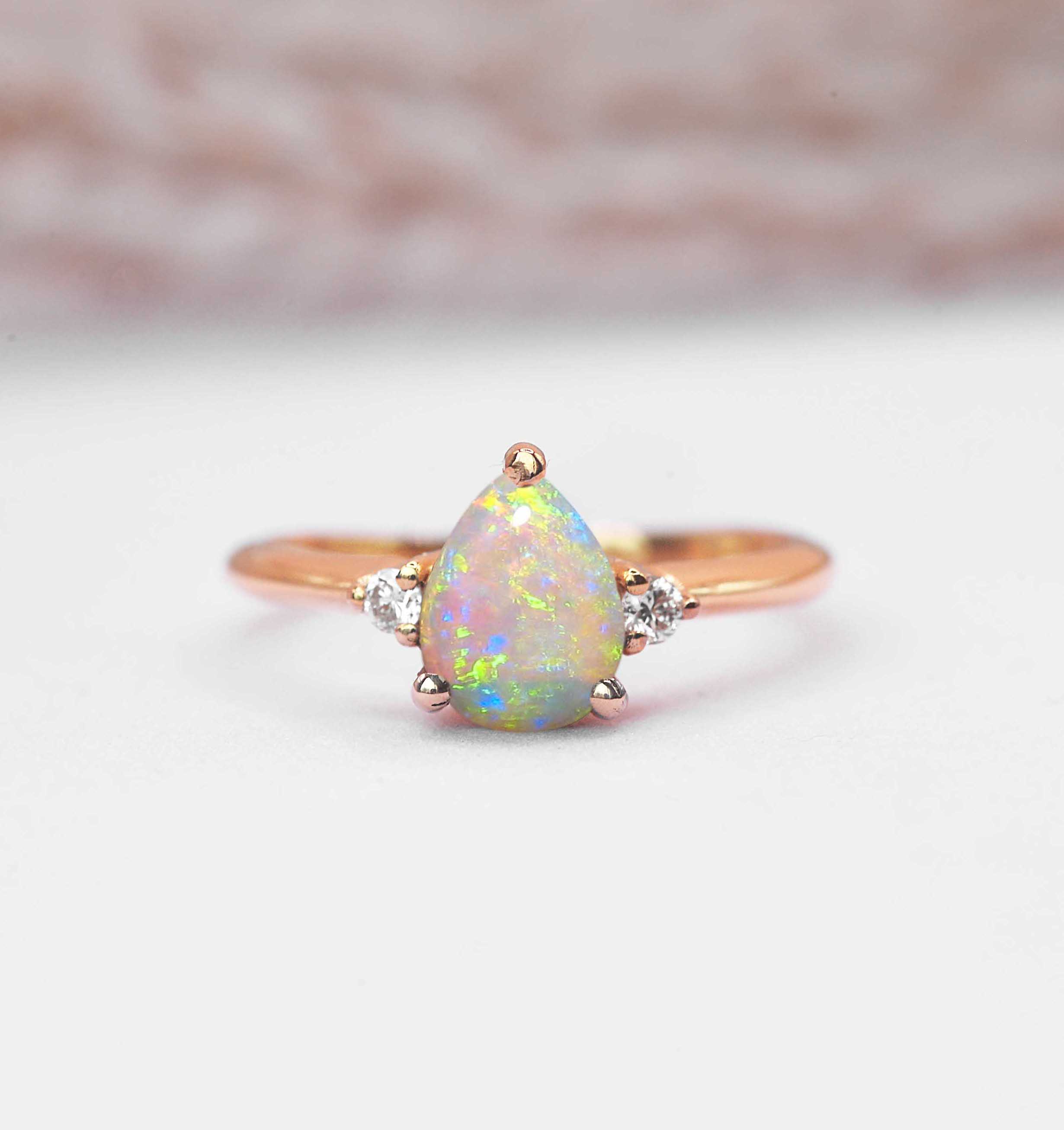 minimalsit opal and diamond ring for her