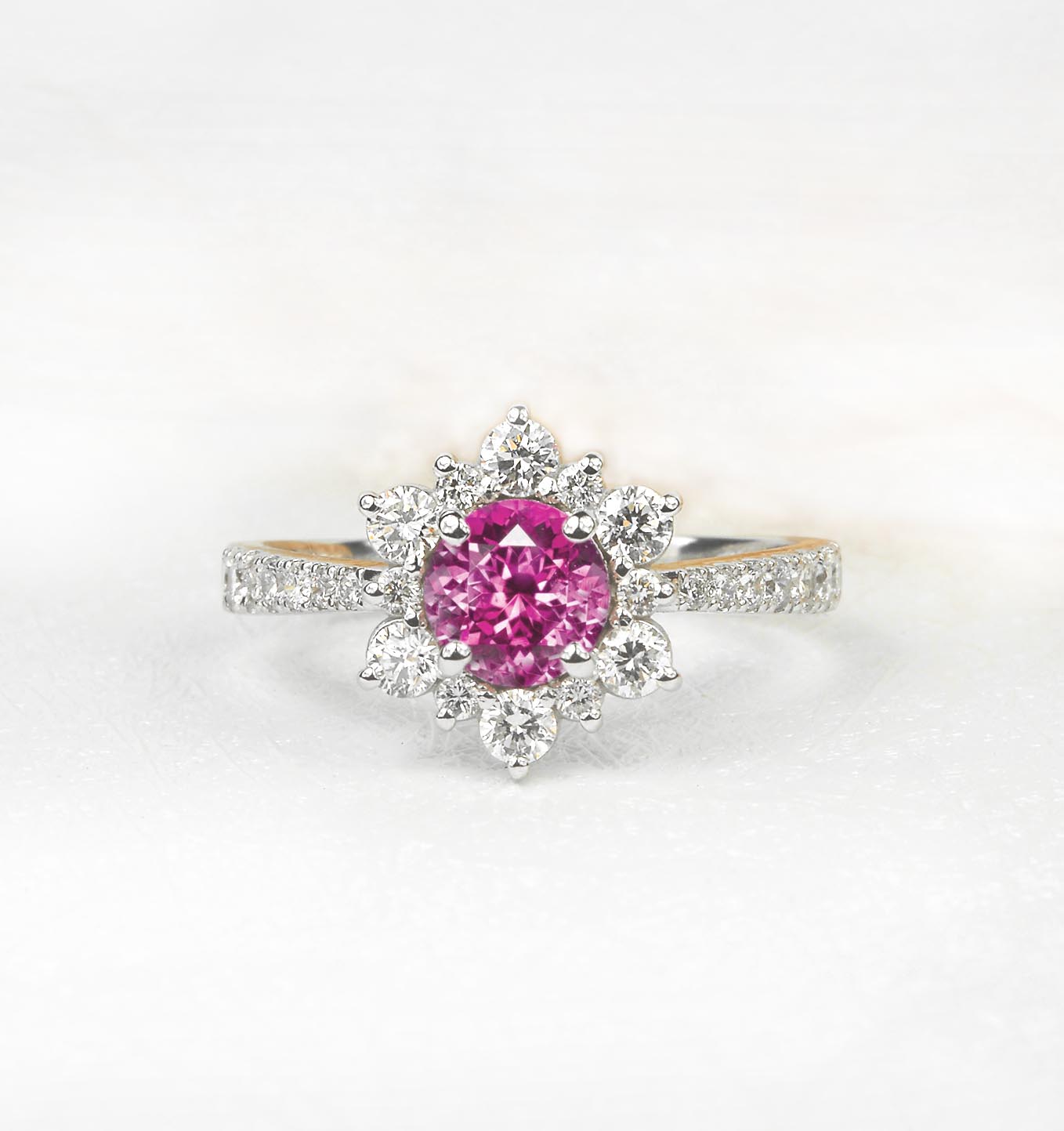 pink sapphire celebrity cluster ring