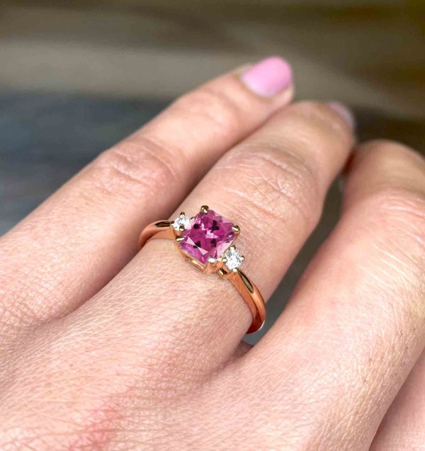pink sapphire art deco engagement ring