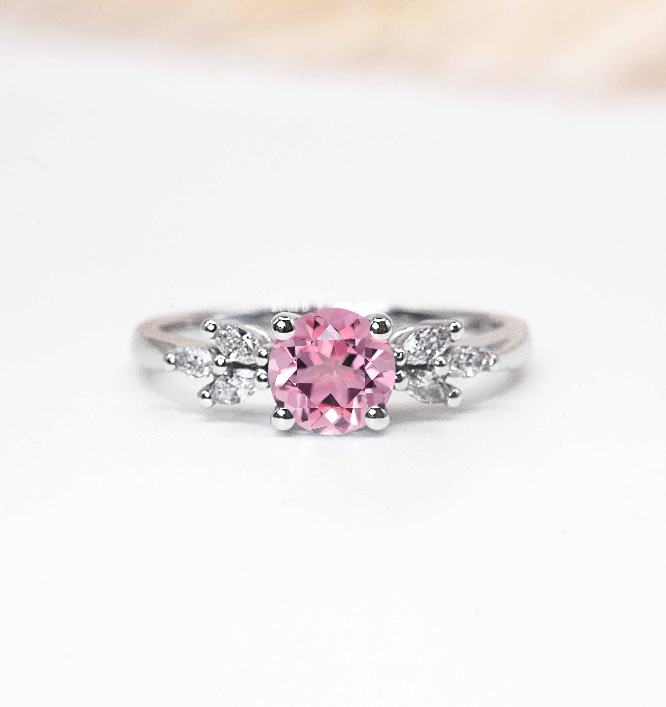 pink sapphire white gold ring in dainty style