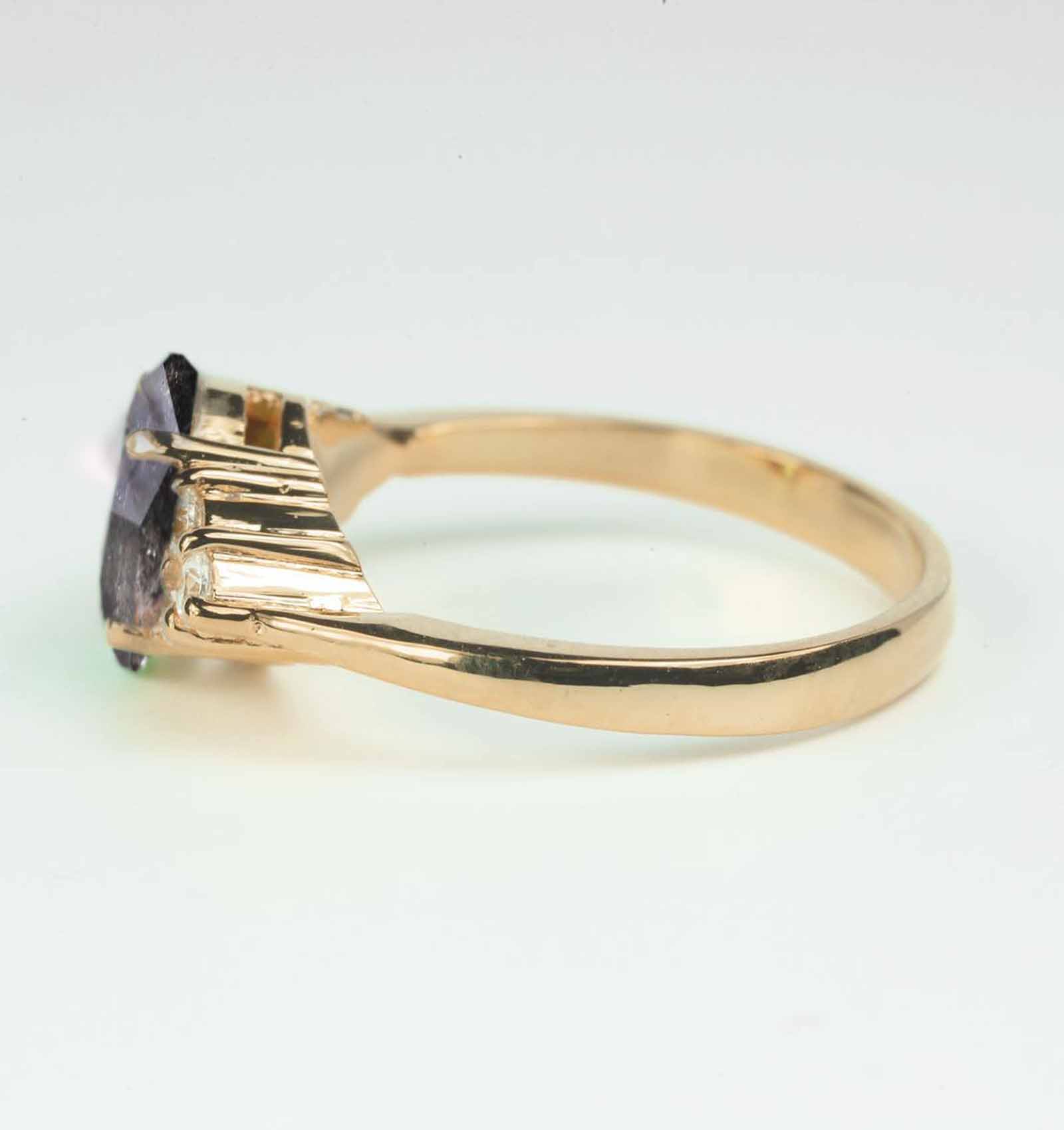 Unique salt and pepper diamond ring with accent triplets in white gold