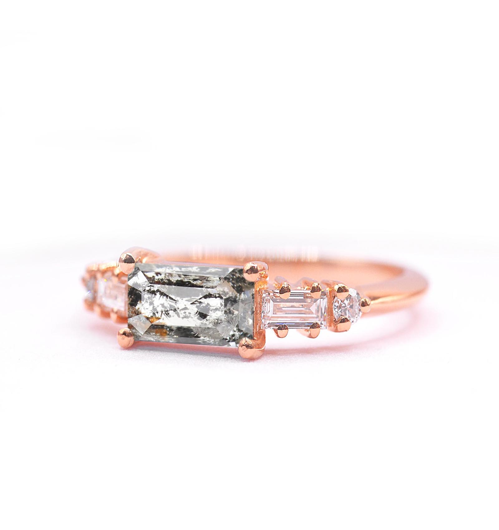 emerald cut salt and pepper ring