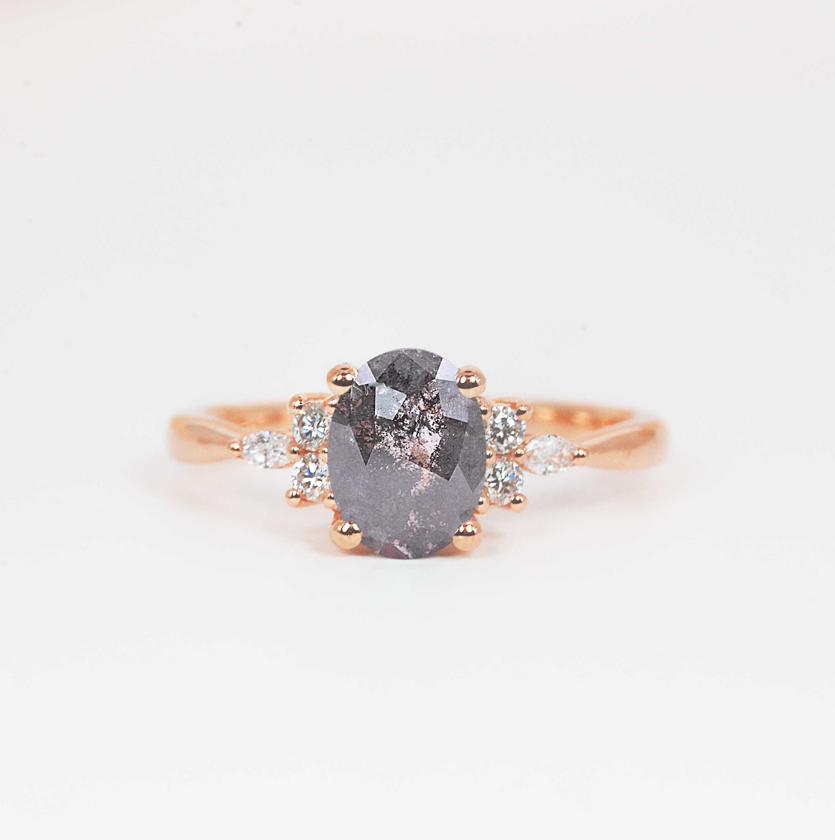 salt and pepper diamond rose gold engagement ring