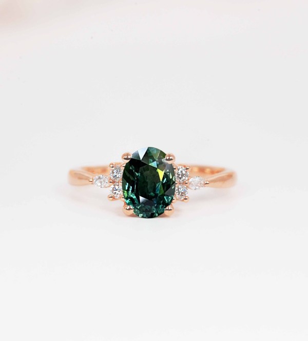 art deco teal sapphire dainty ring for her