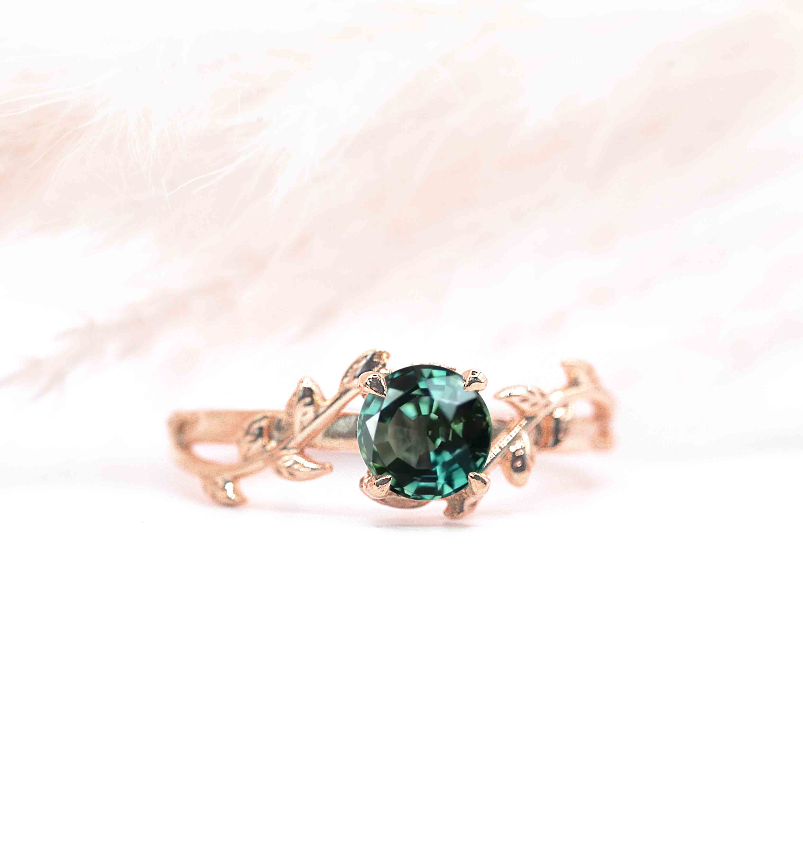 natural teal sapphire art deco ring
