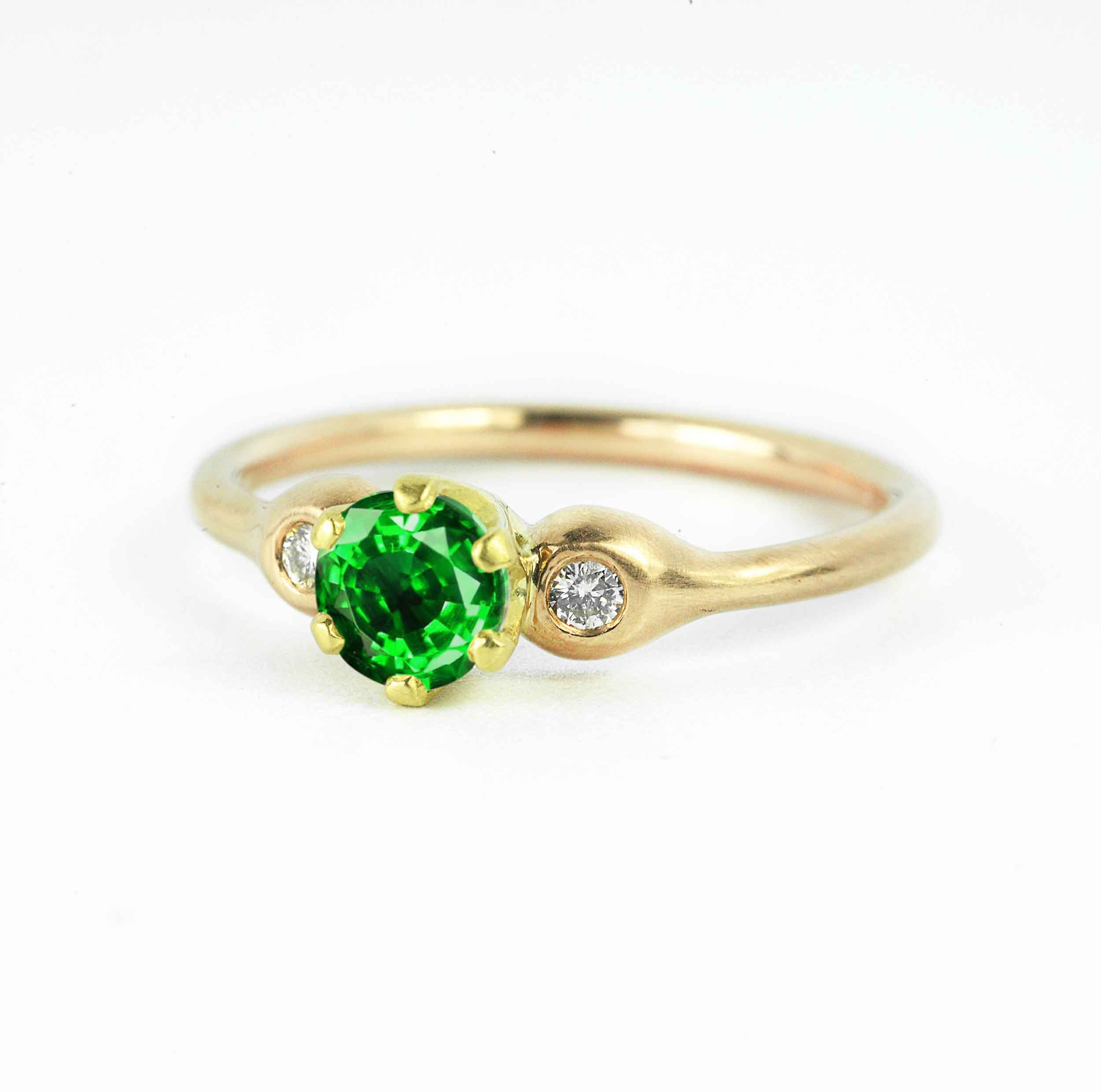 green tsavorite yellow and rose gold ring