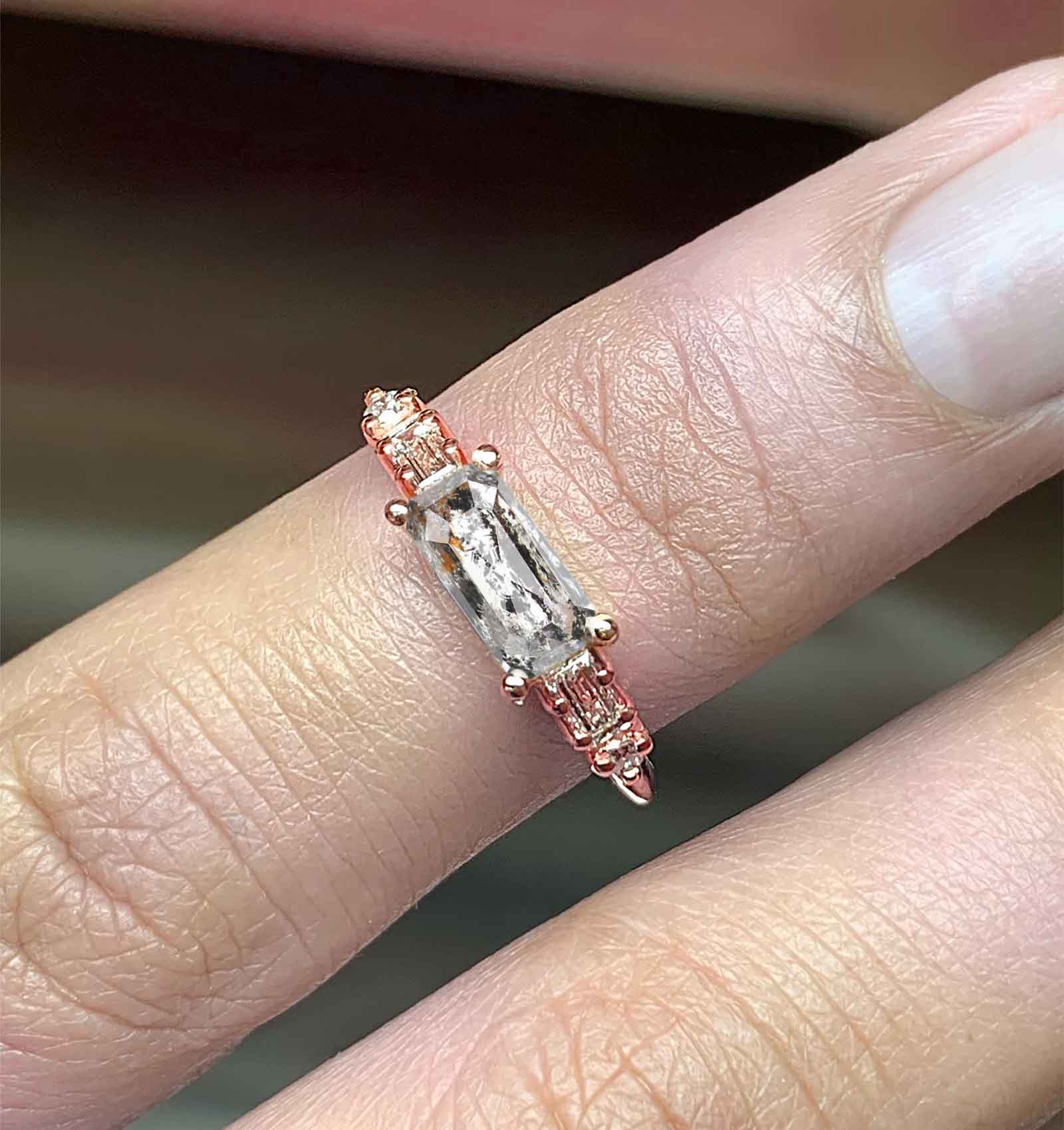 emerald cut salt and pepper ring