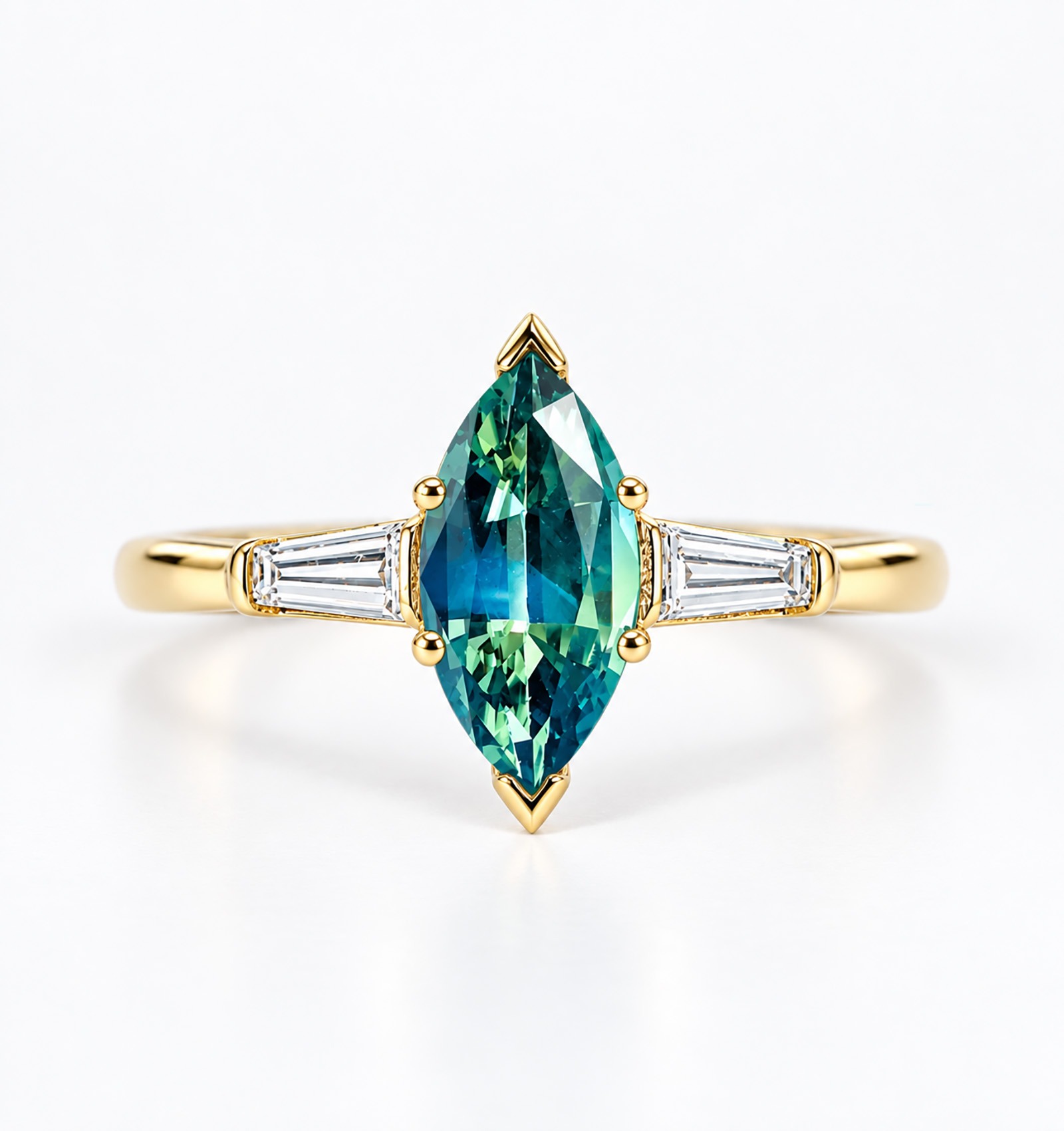 Marquise green teal sapphire engagement ring