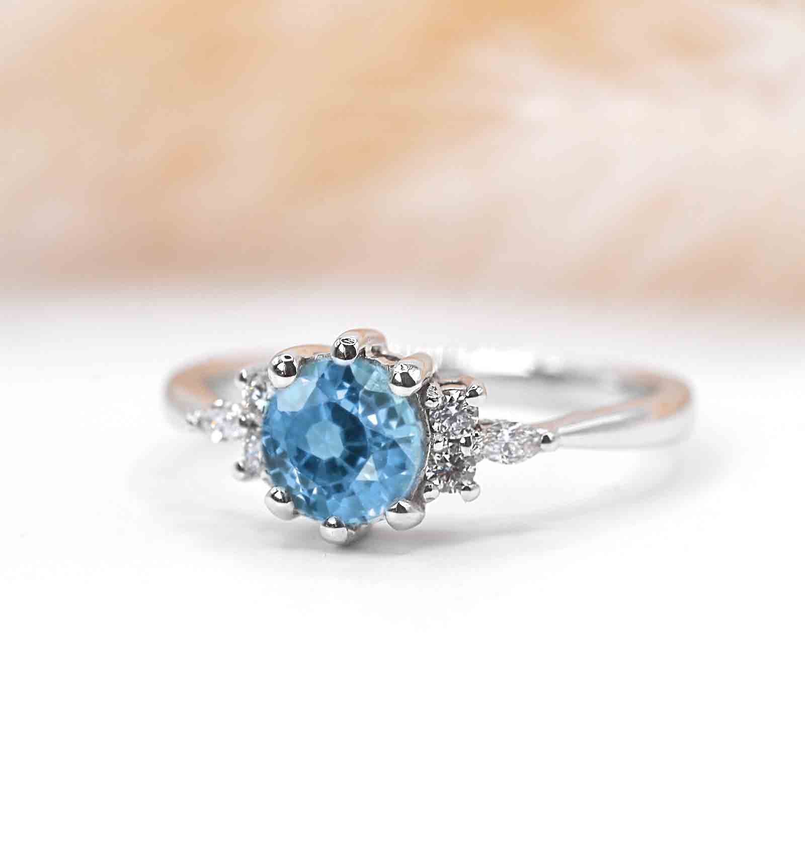 aquamarine diamond cluster ring