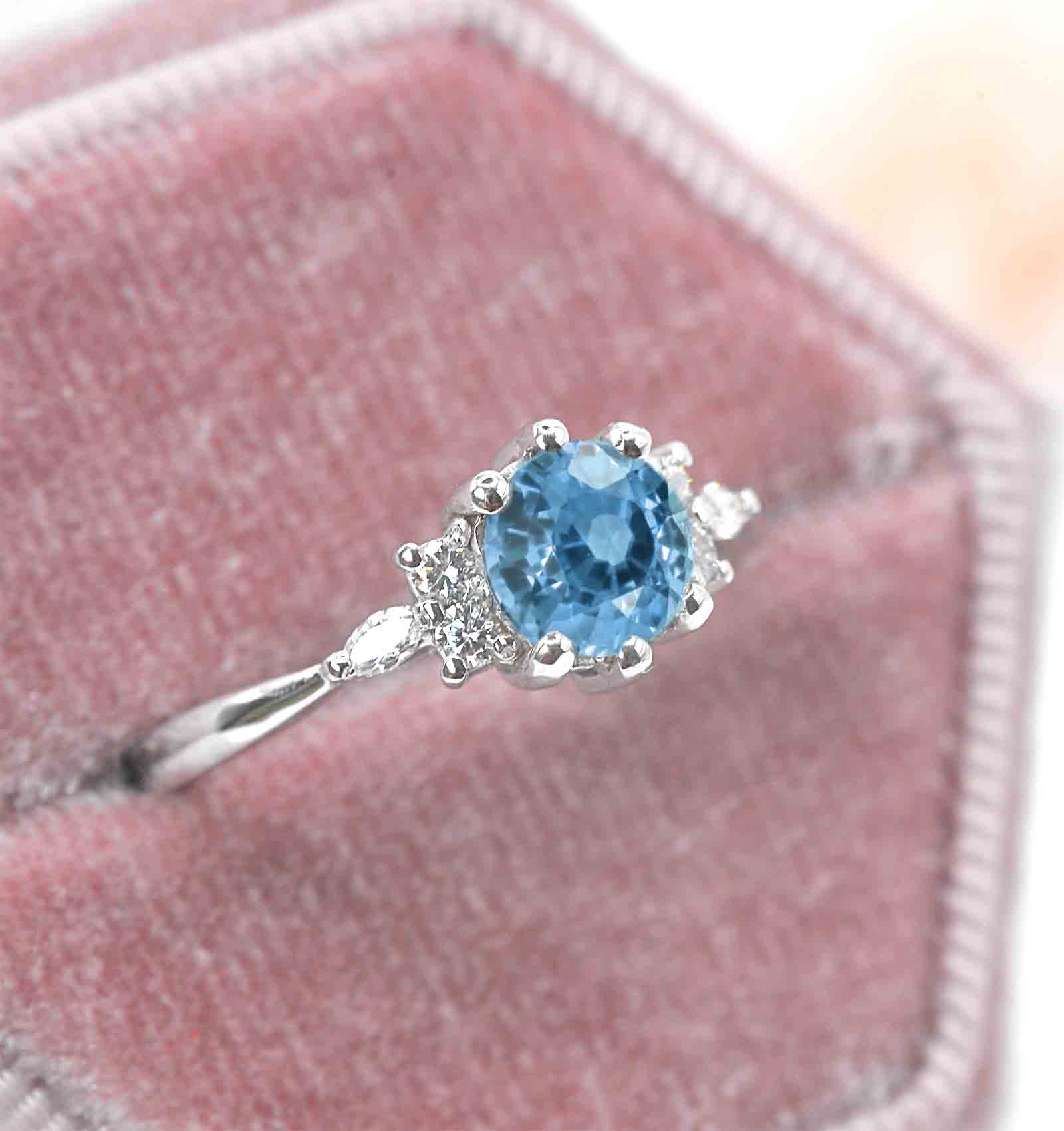 aquamarine diamond cluster ring
