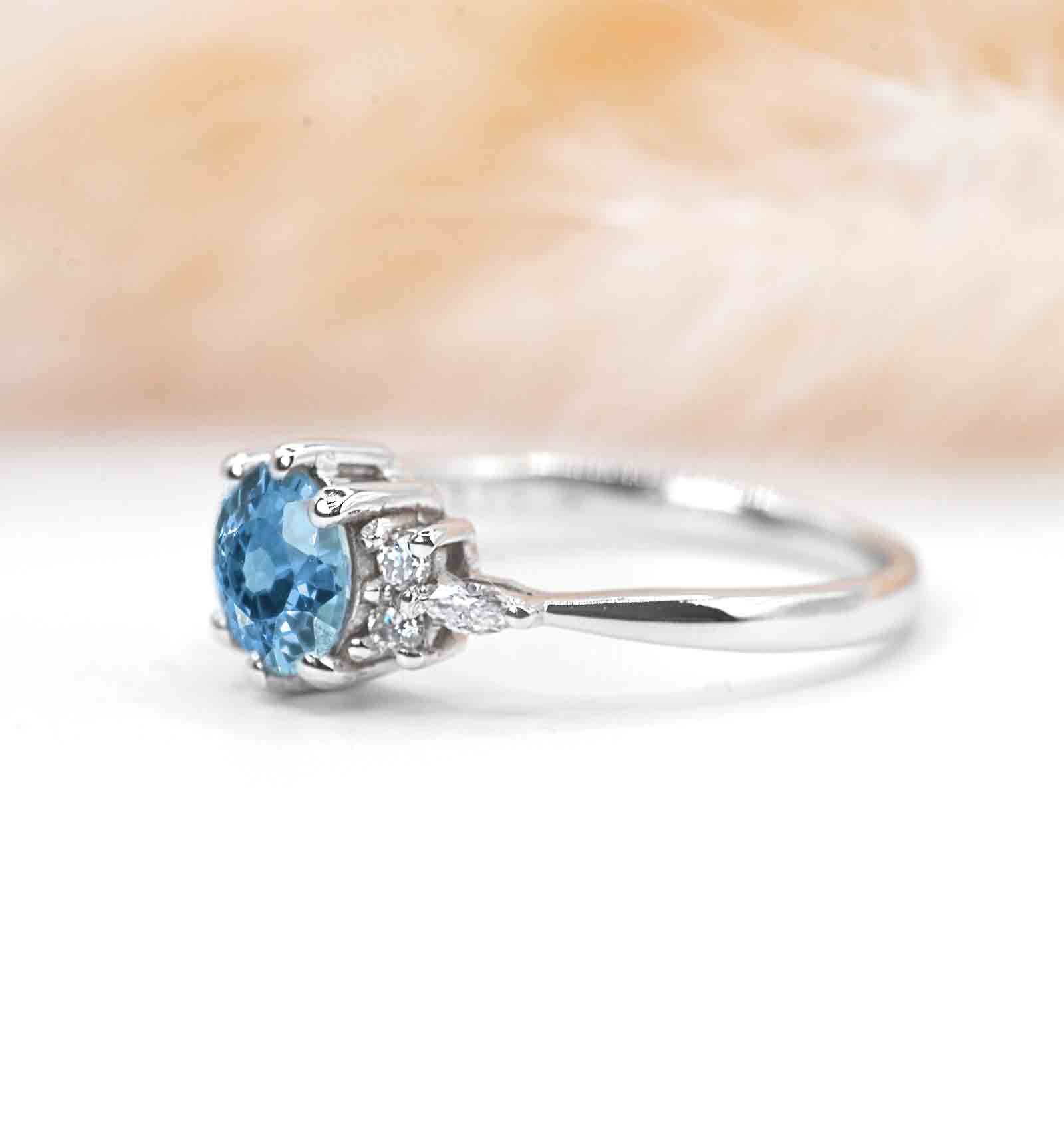 aquamarine diamond cluster ring