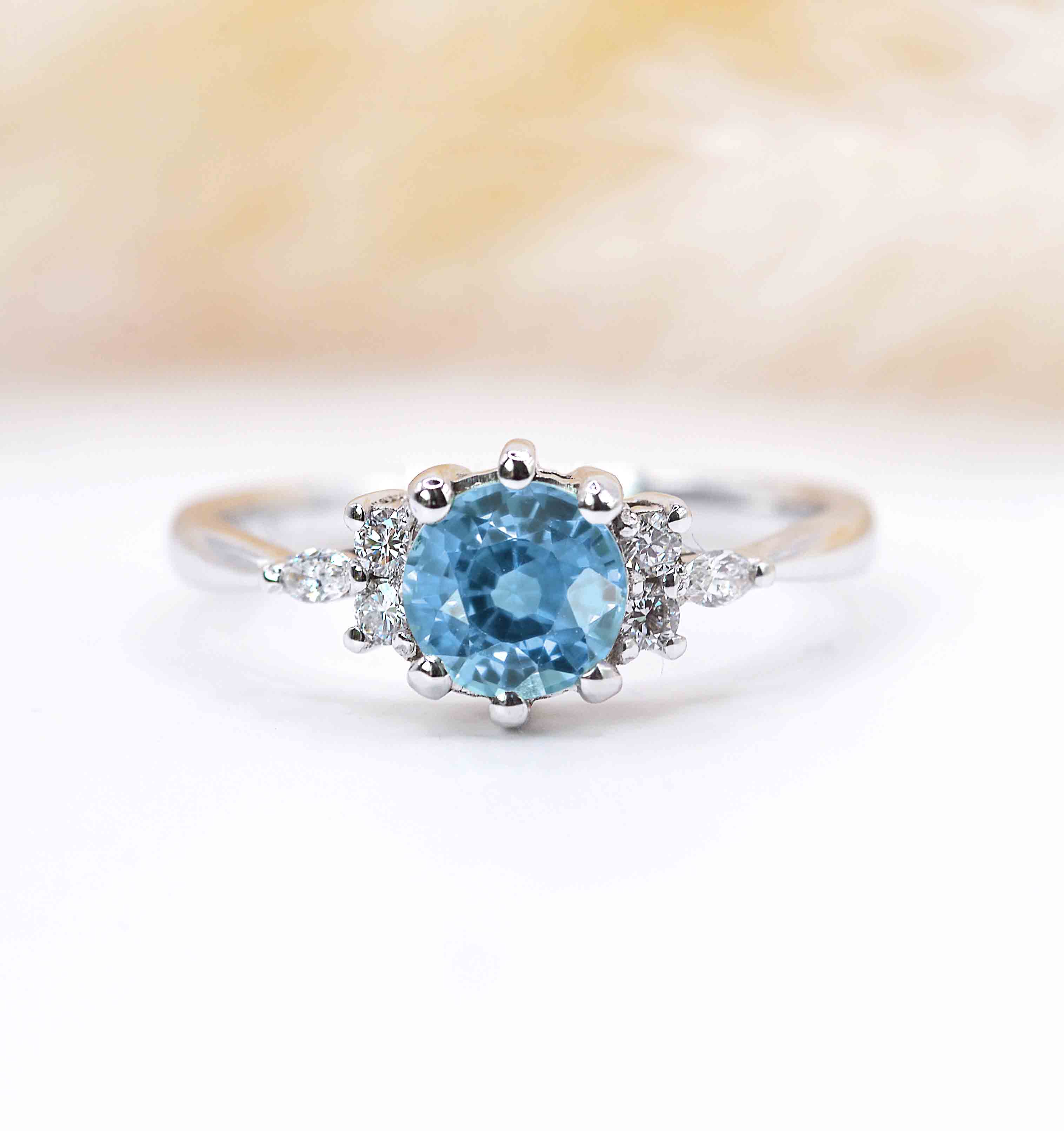 aquamarine diamond cluster ring