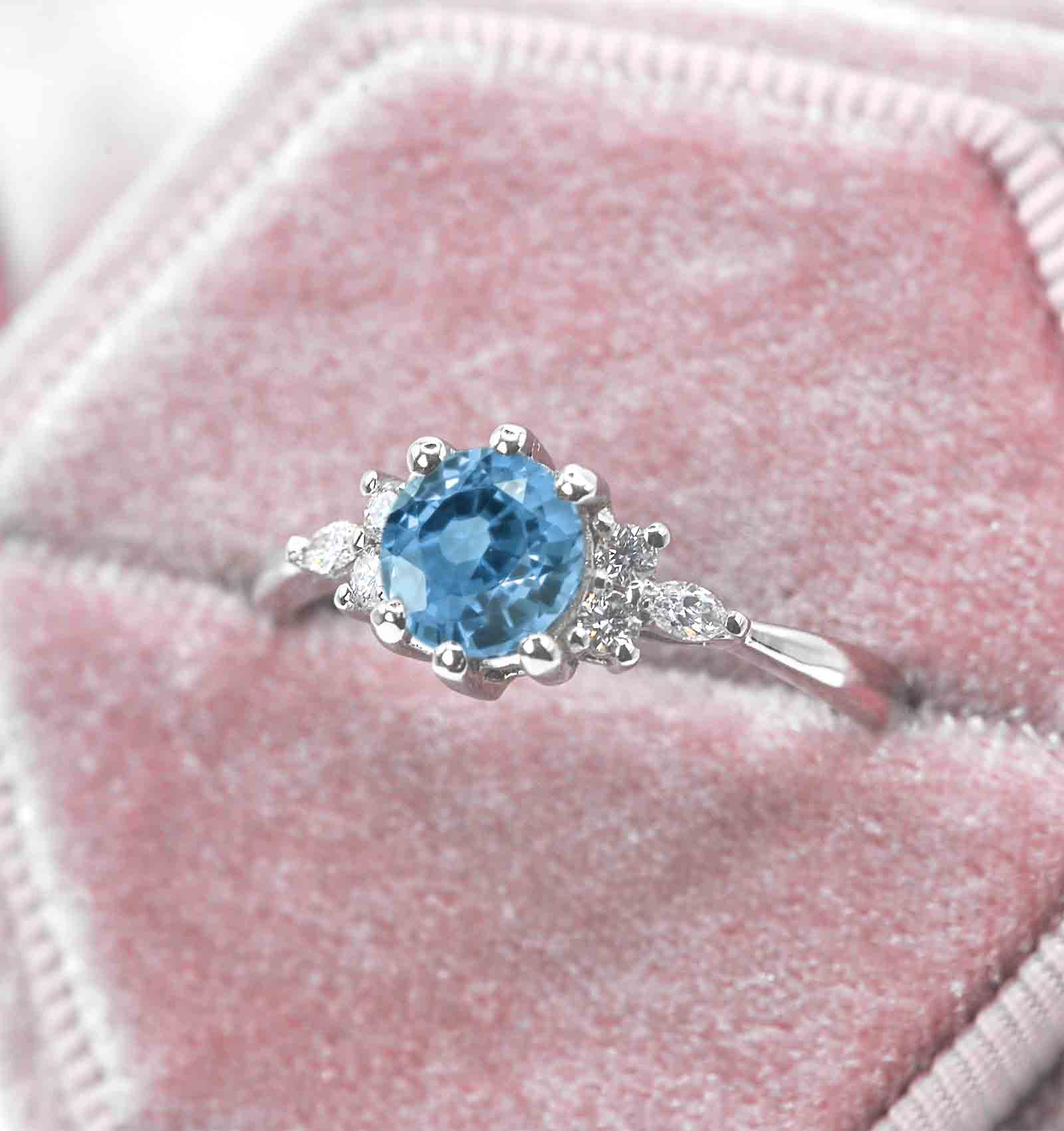 aquamarine diamond cluster ring