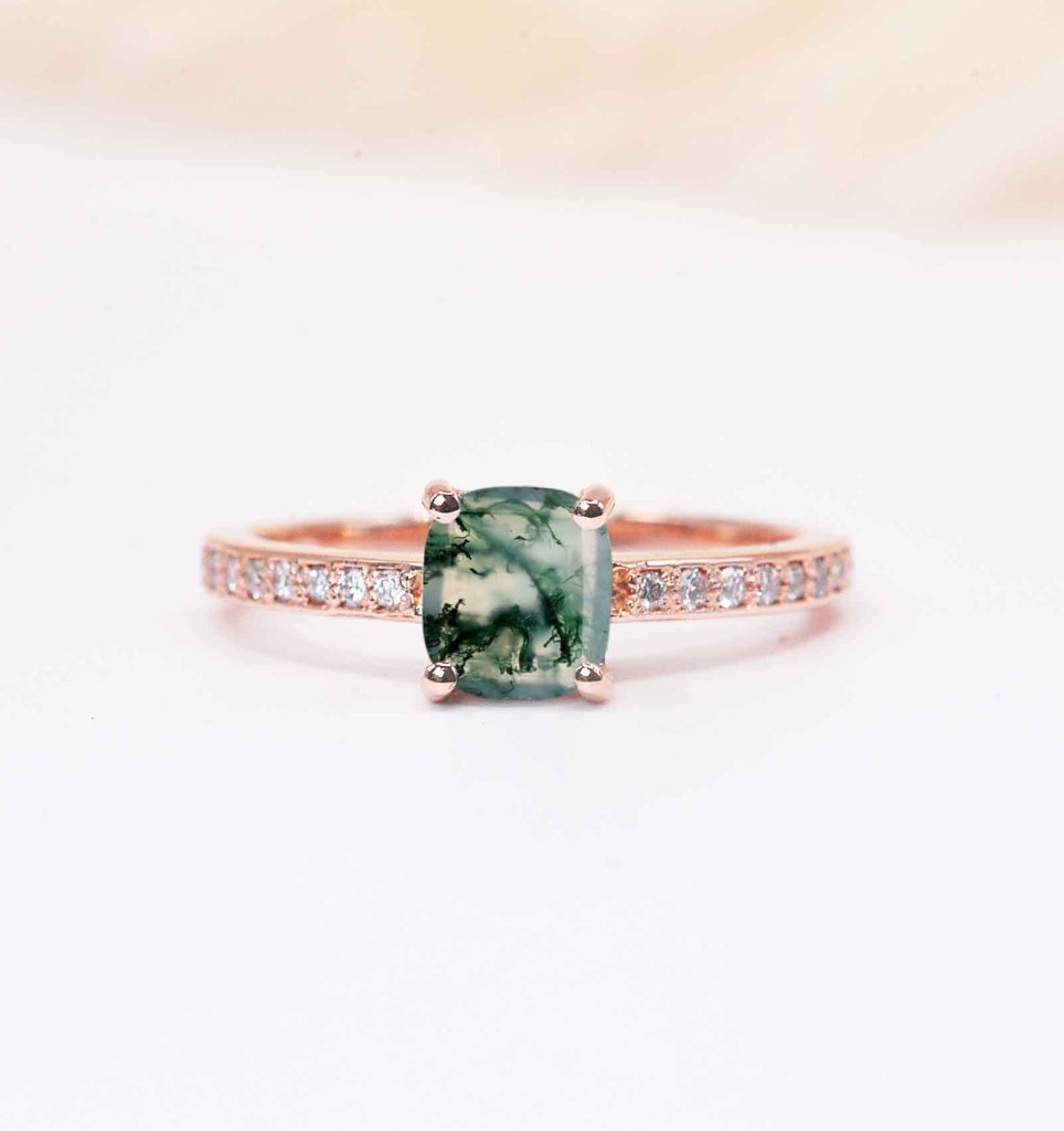 Moss Agate Rings For Women Unique Emerald Engagement Ring Set