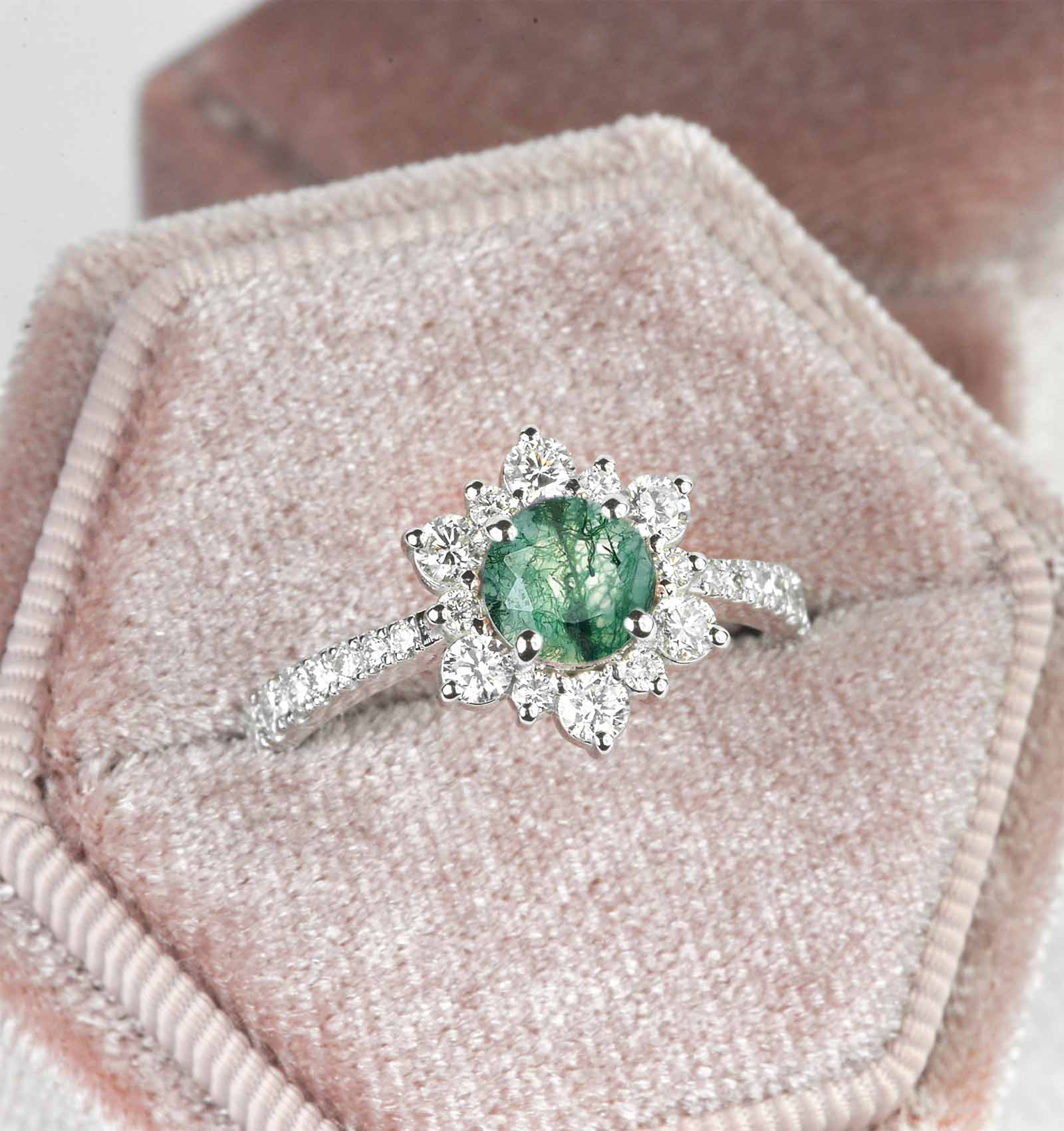 moss agate cluster ring