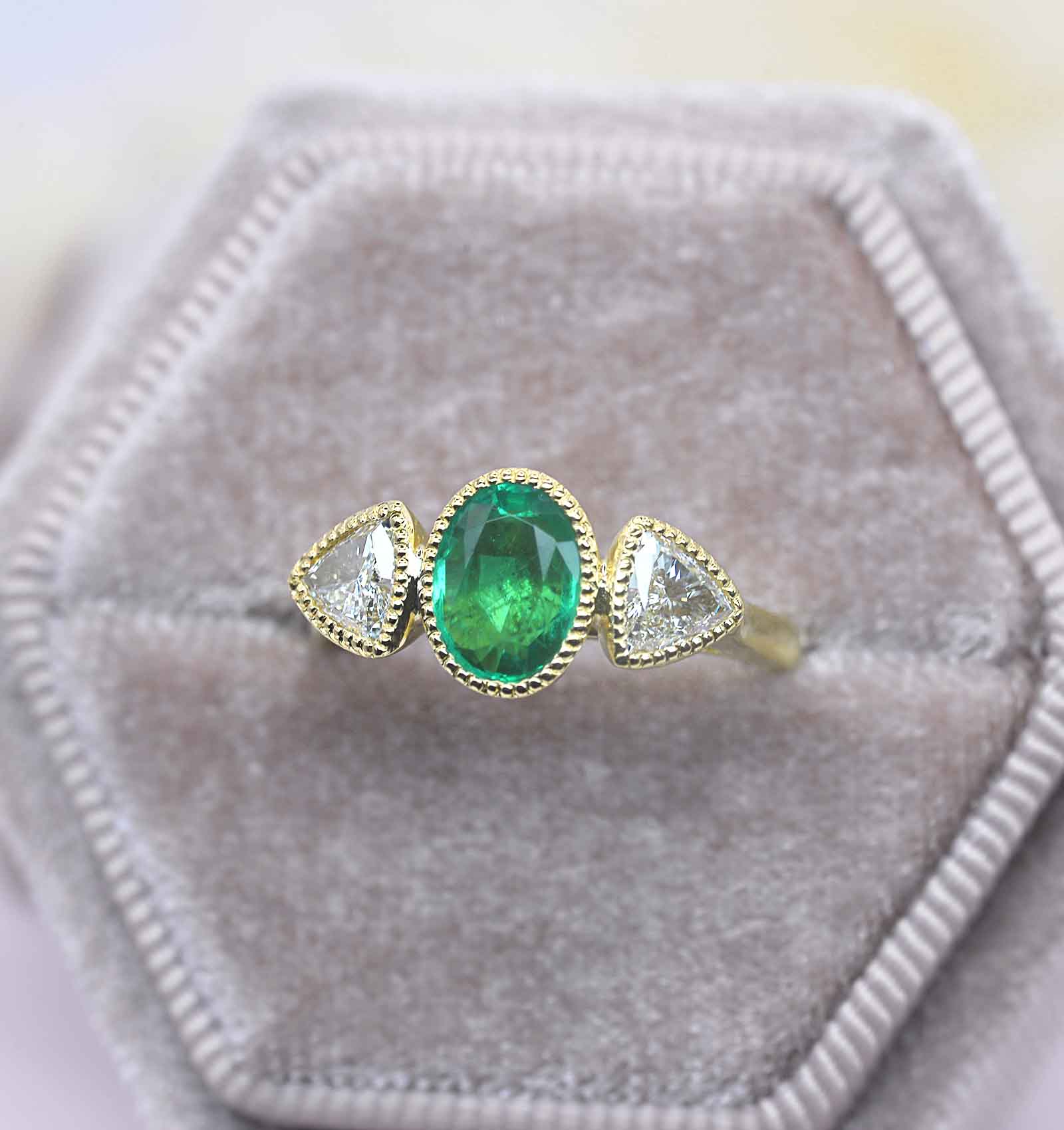 oval emerald engagement ring - DIORAH JEWELLERS