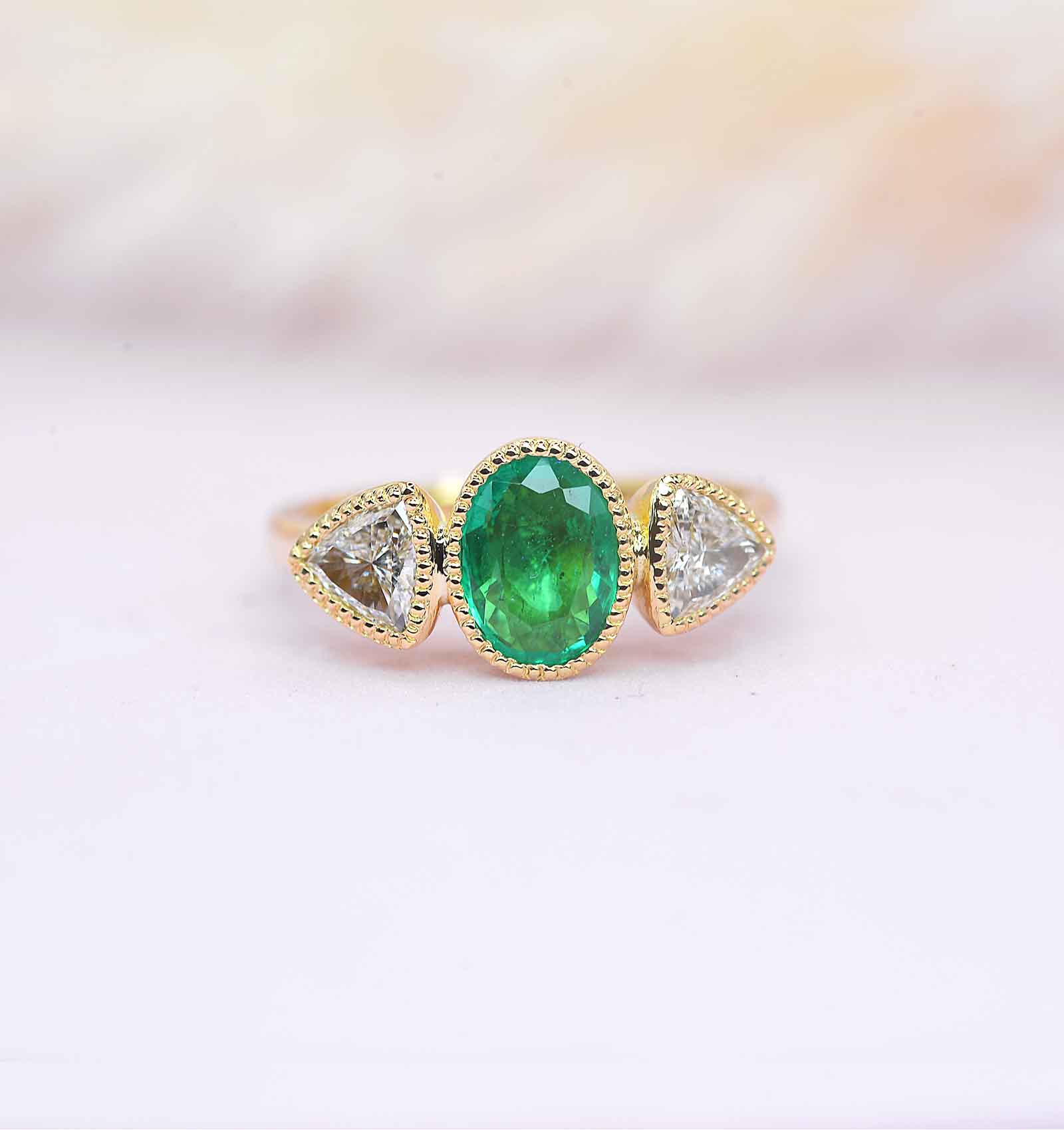oval emerald engagement ring - DIORAH JEWELLERS