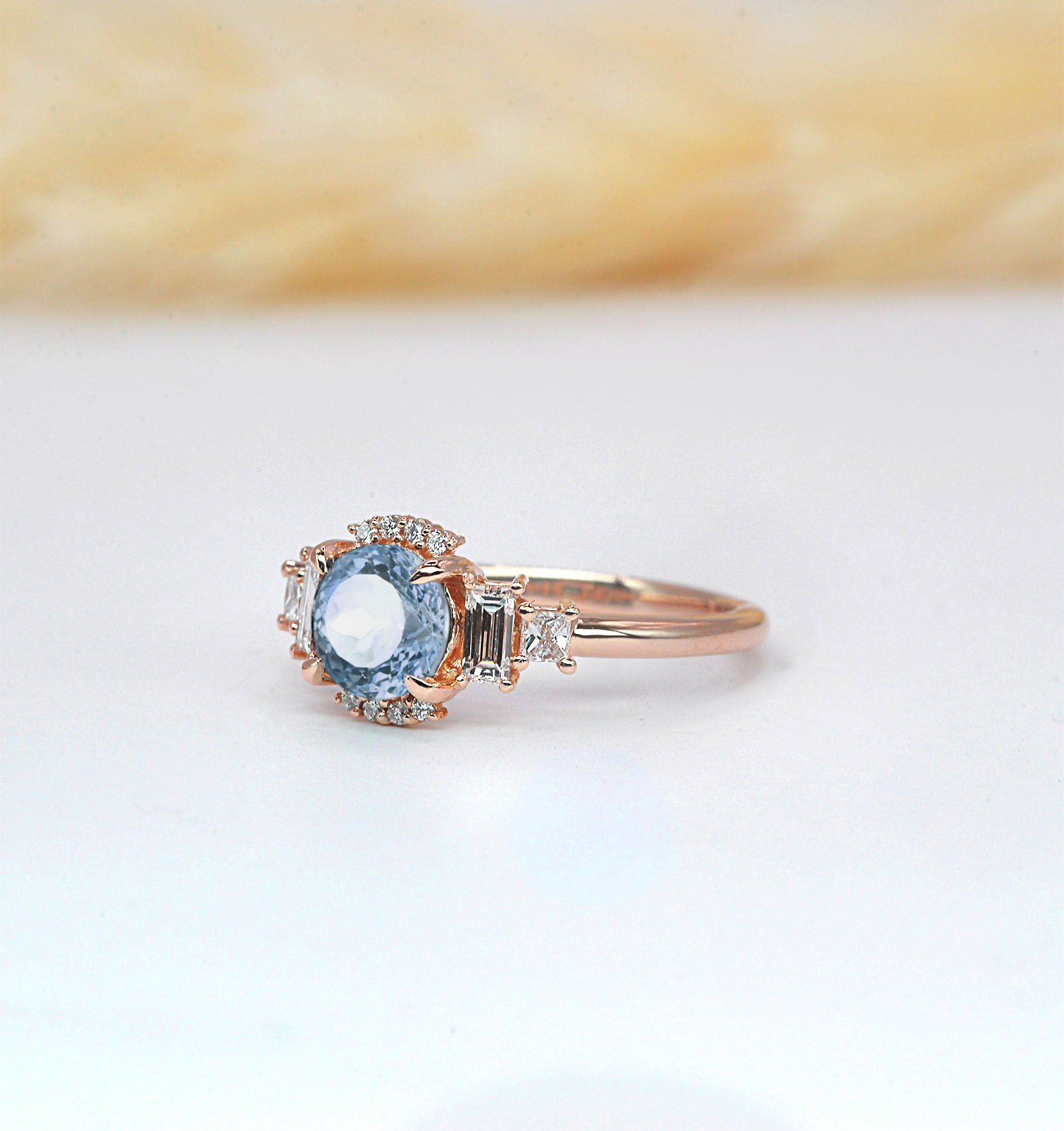 delicate aquamarine and diamond ring