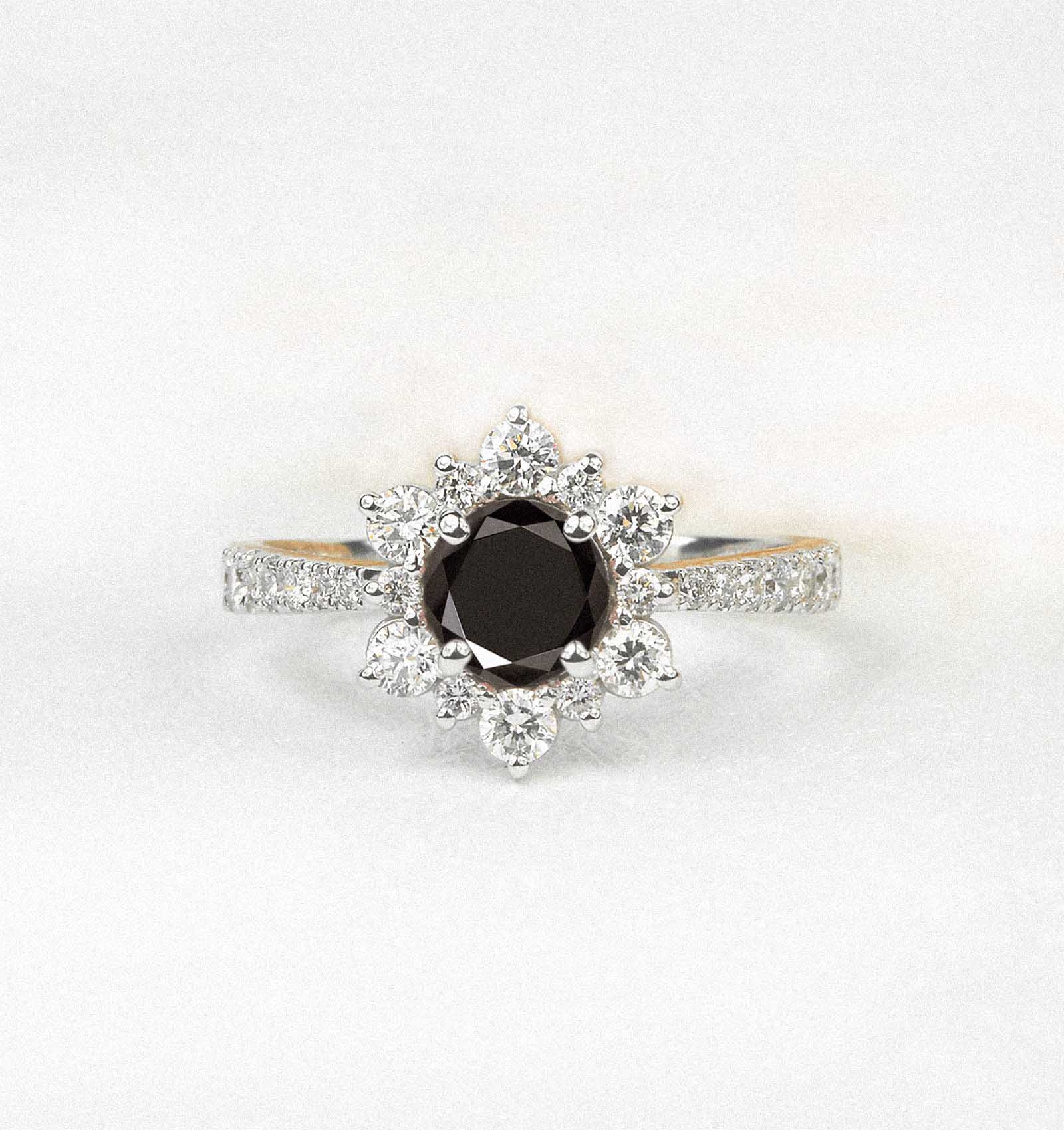 black diamond cluster ring