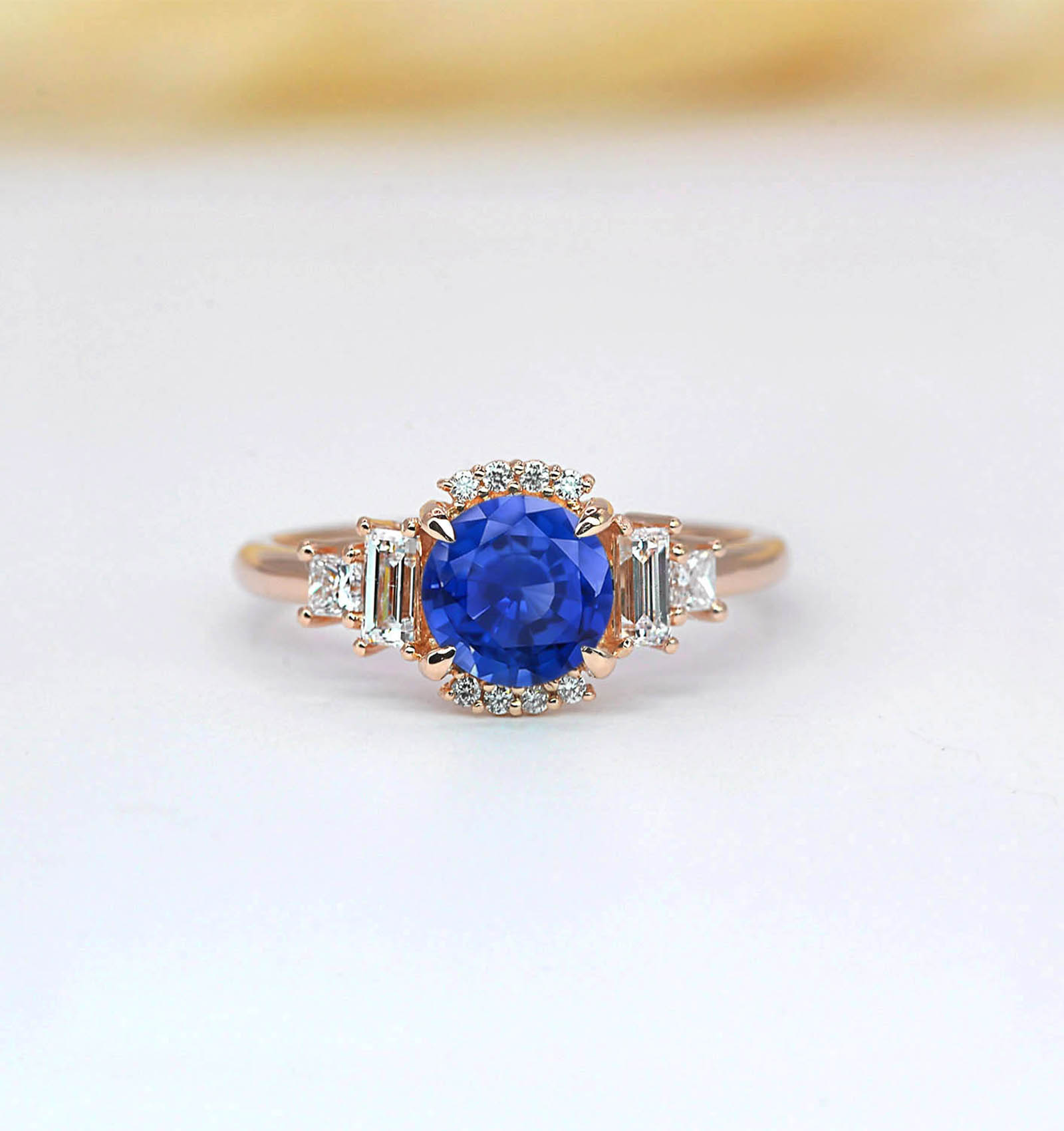 blue sapphire art deco ring
