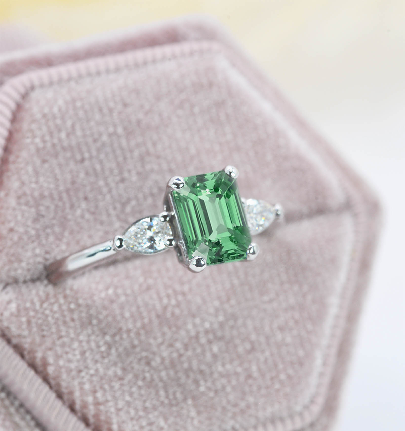 mint green sapphire art deco ring
