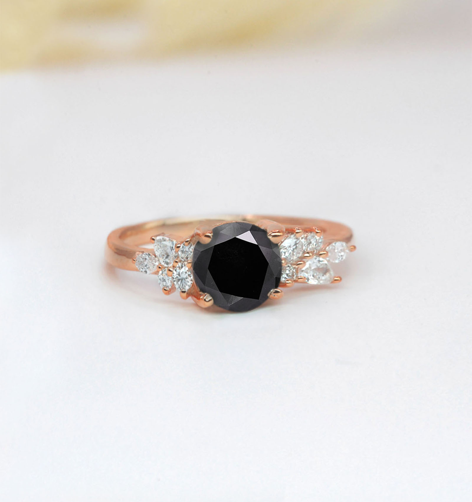 round black diamond art deco ring