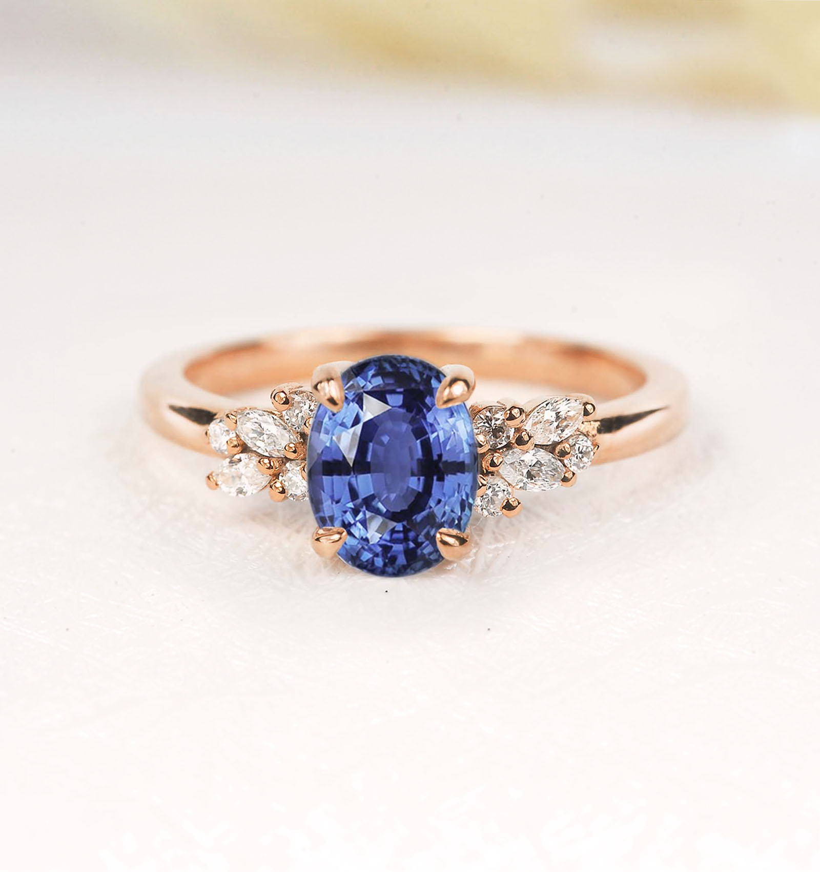 1.5ct Blue sapphire diamond rose gold engagement ring
