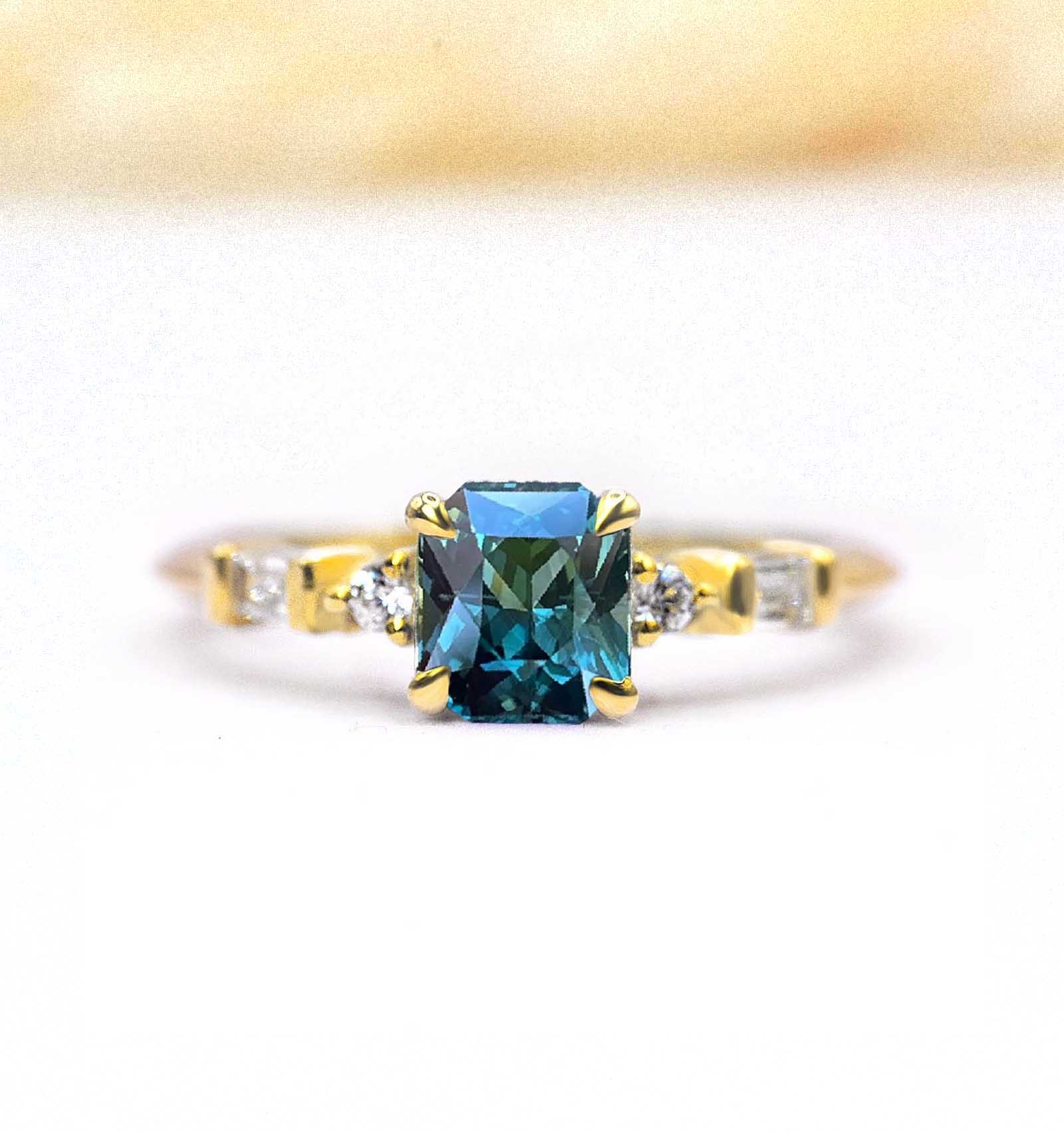 6mm radiant teal sapphire engagement ring