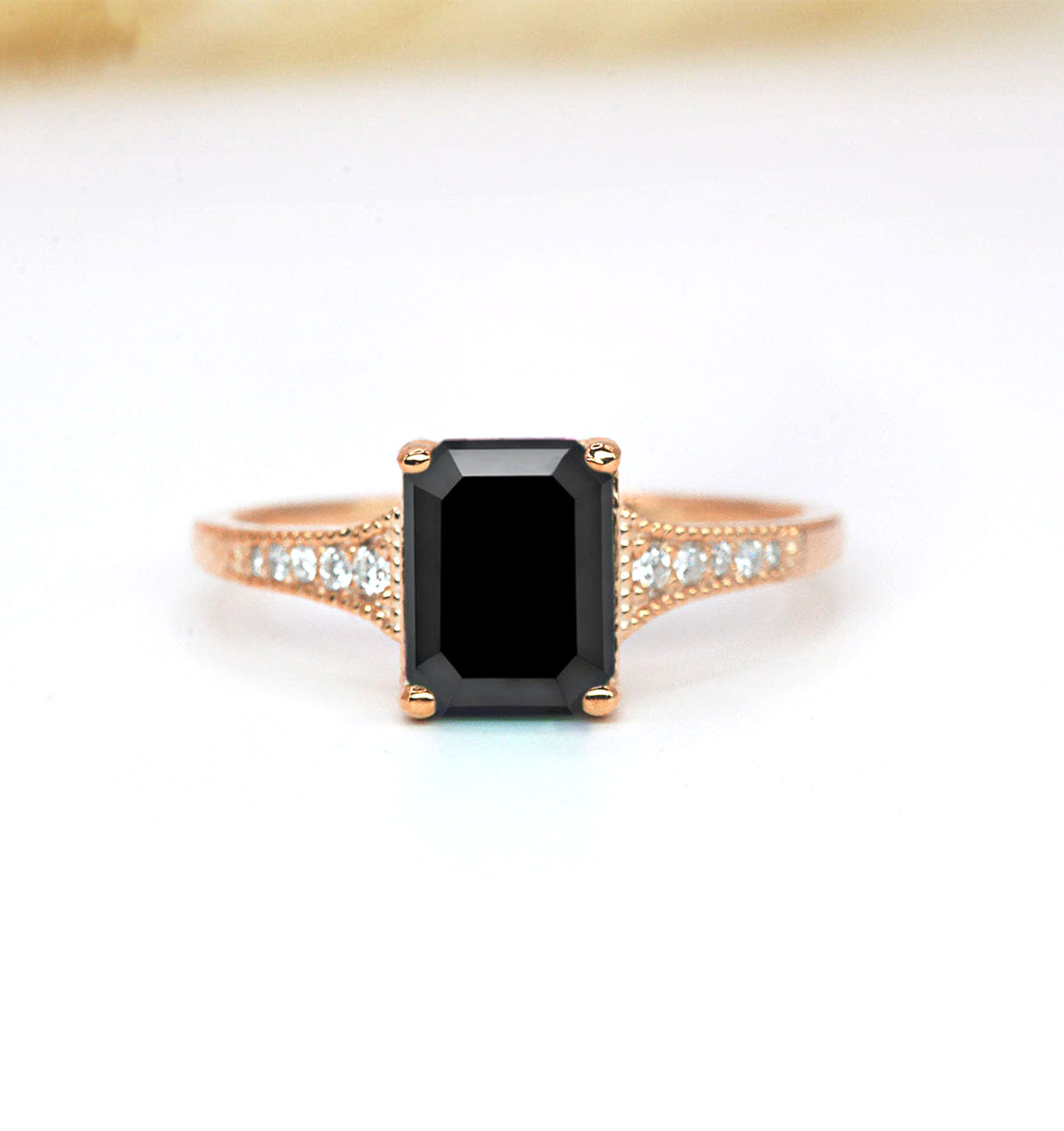 emerald cut black diamond antique ring