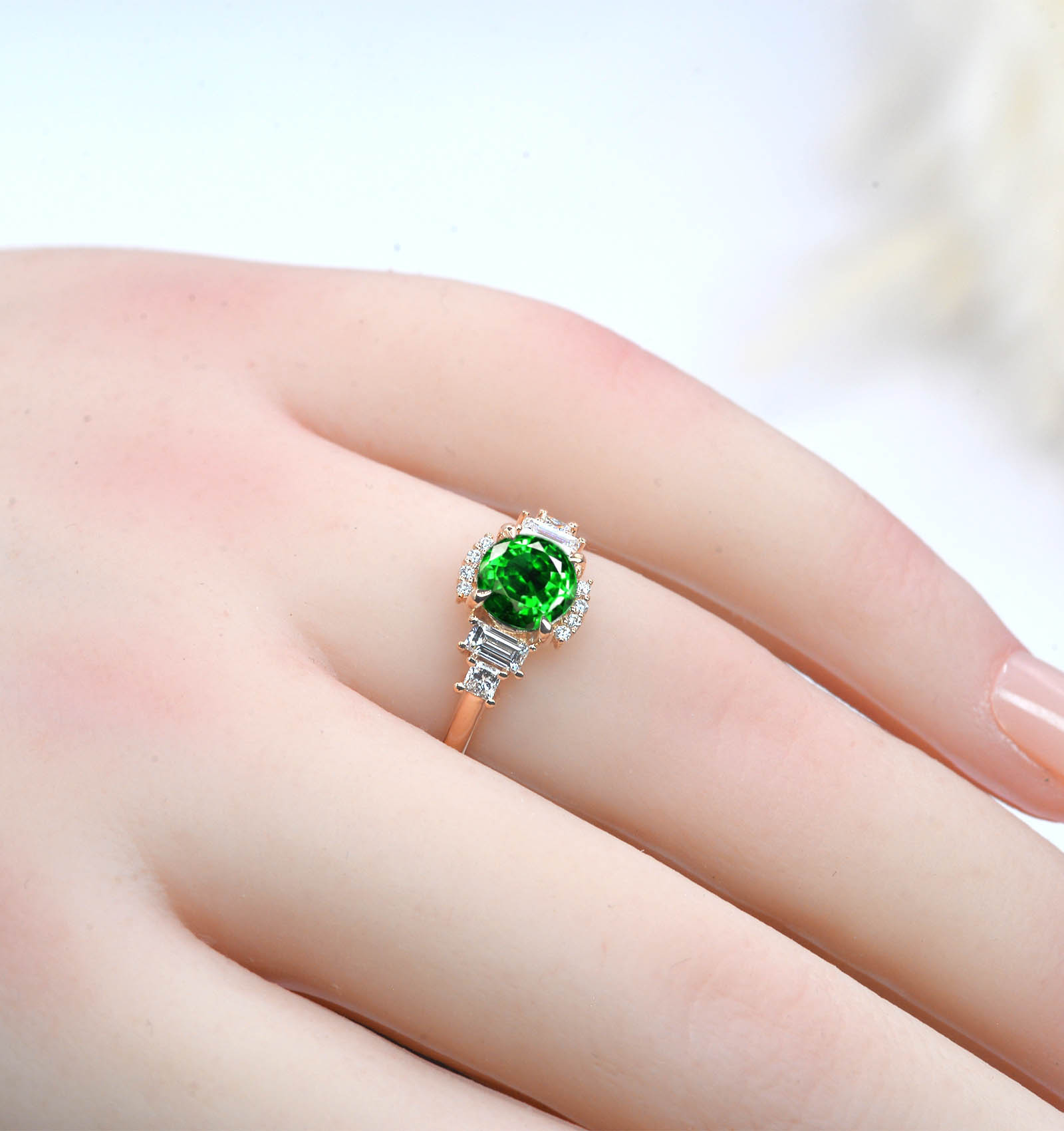 Tsavorite classic cluster engagement ring