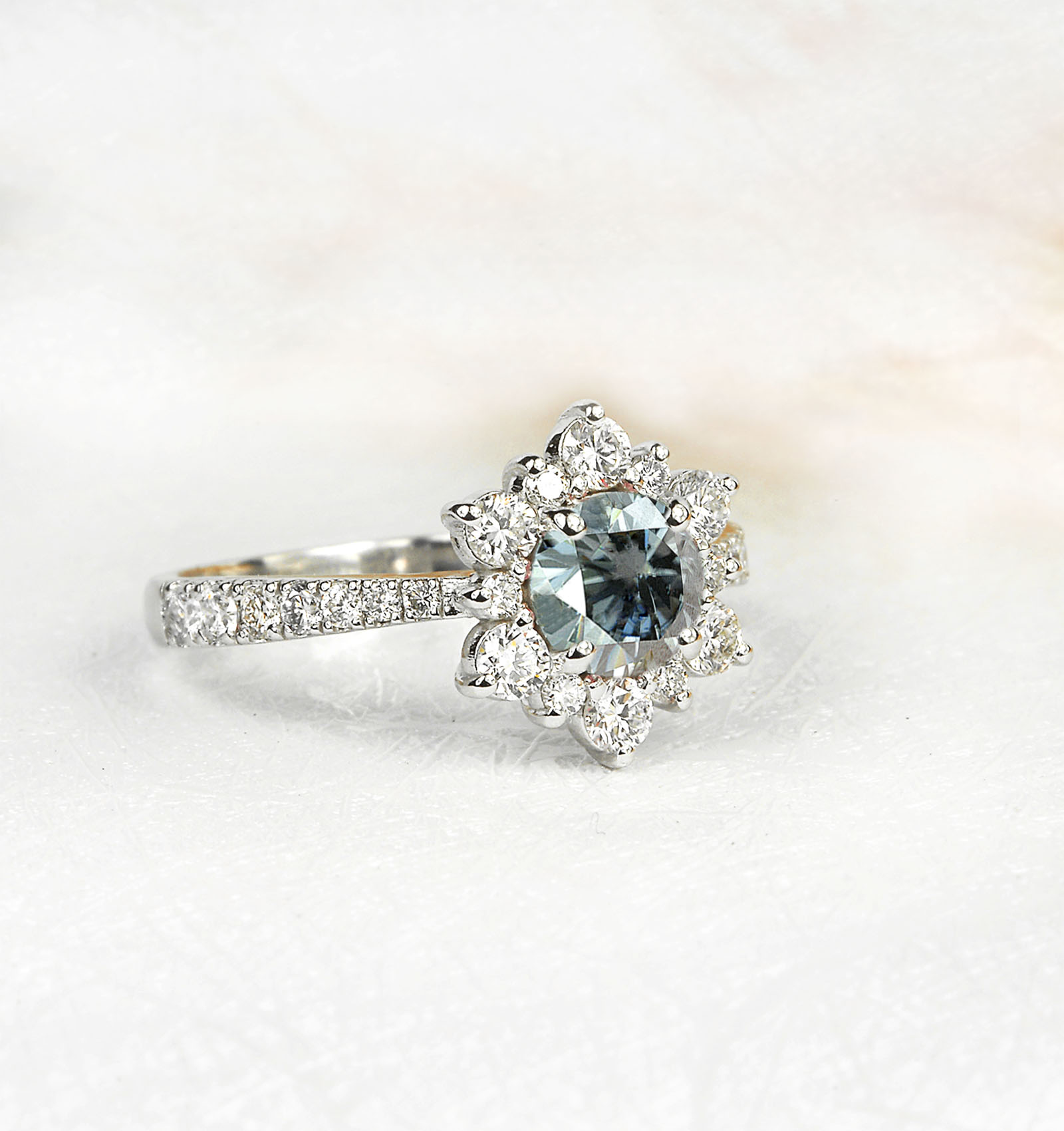grey moissanite bridal ring