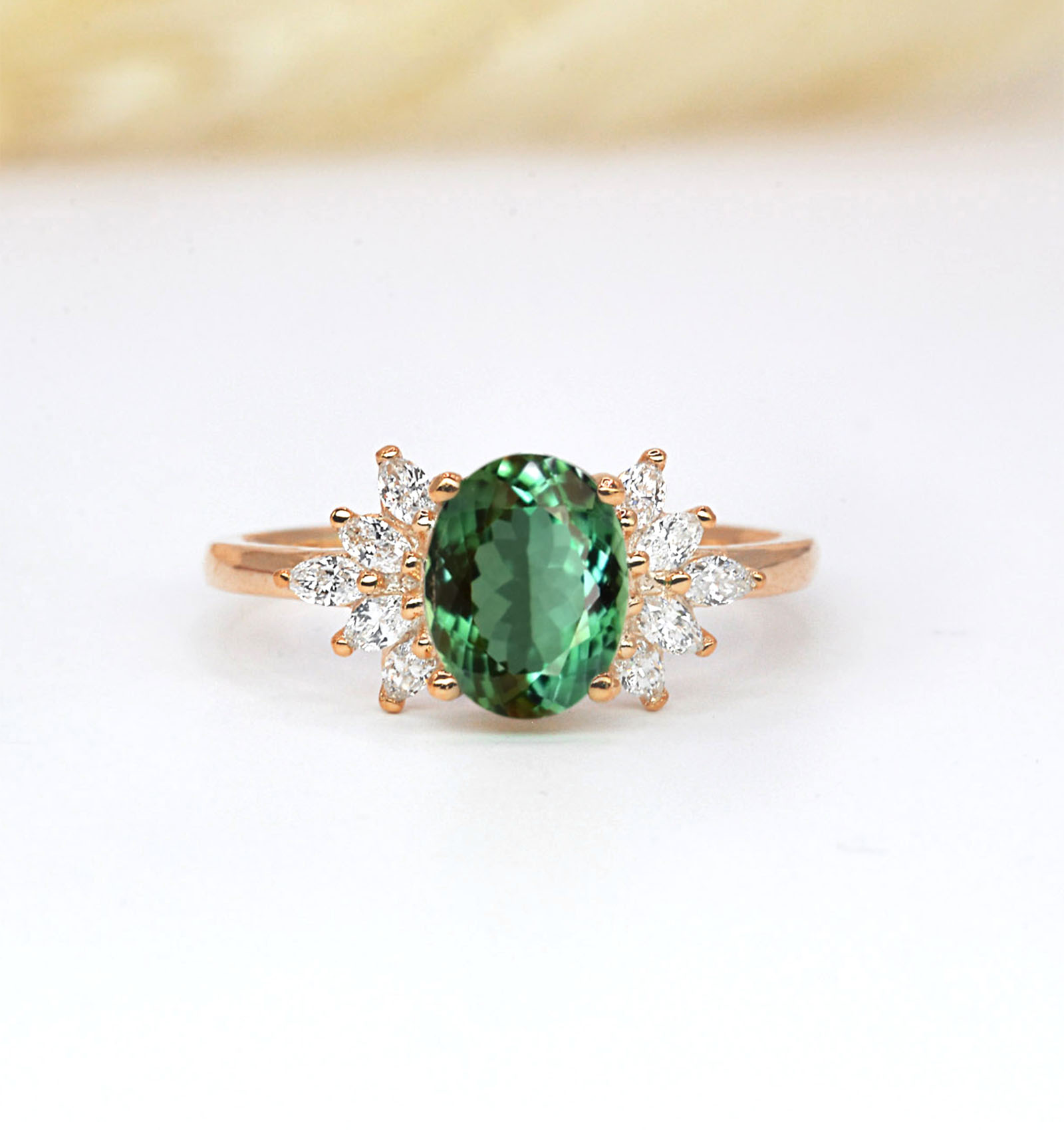 mint sapphire cluster engagement ring