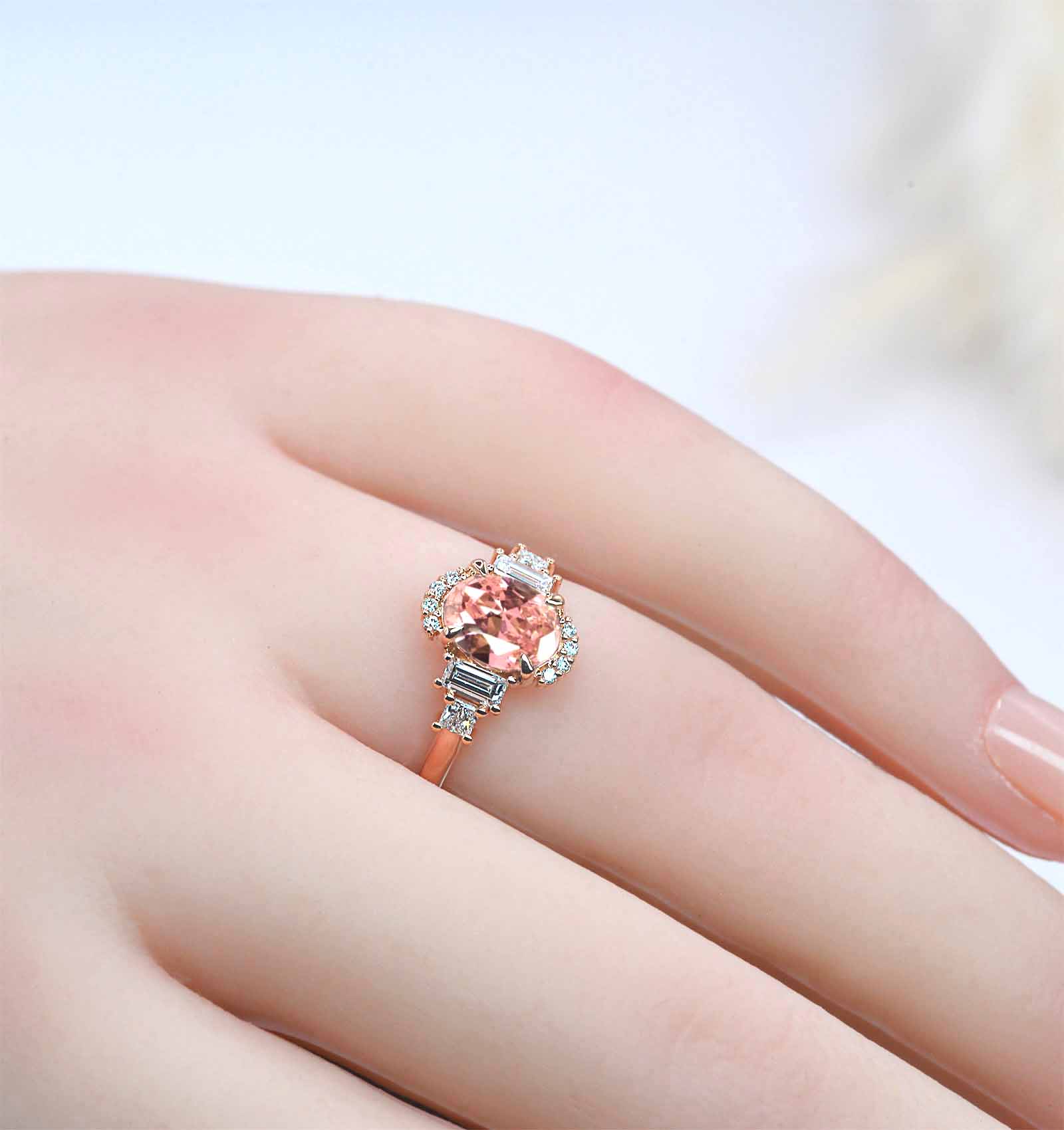 oval morganite and diamond cluster ring