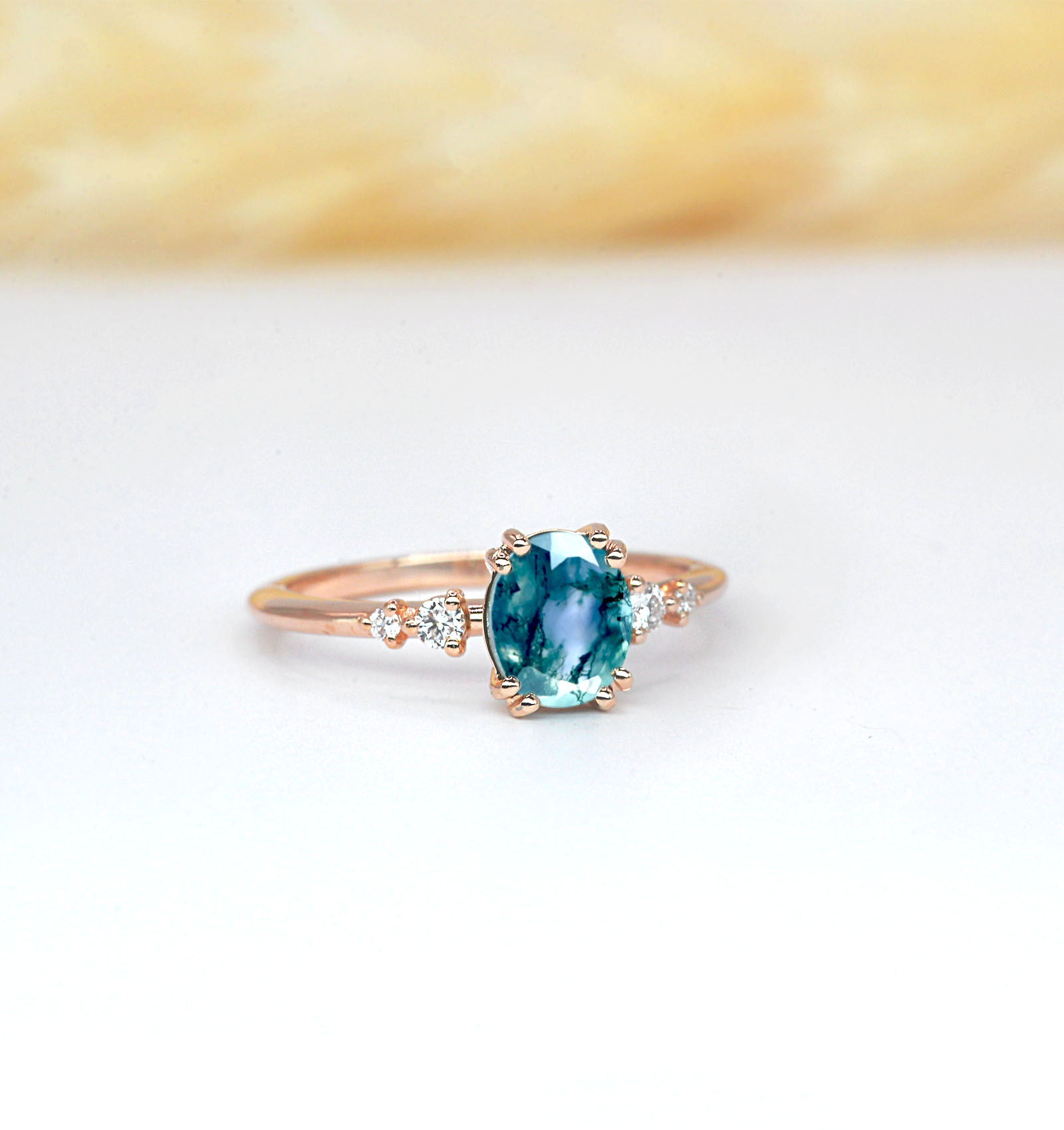 moss agate unique engagement ring
