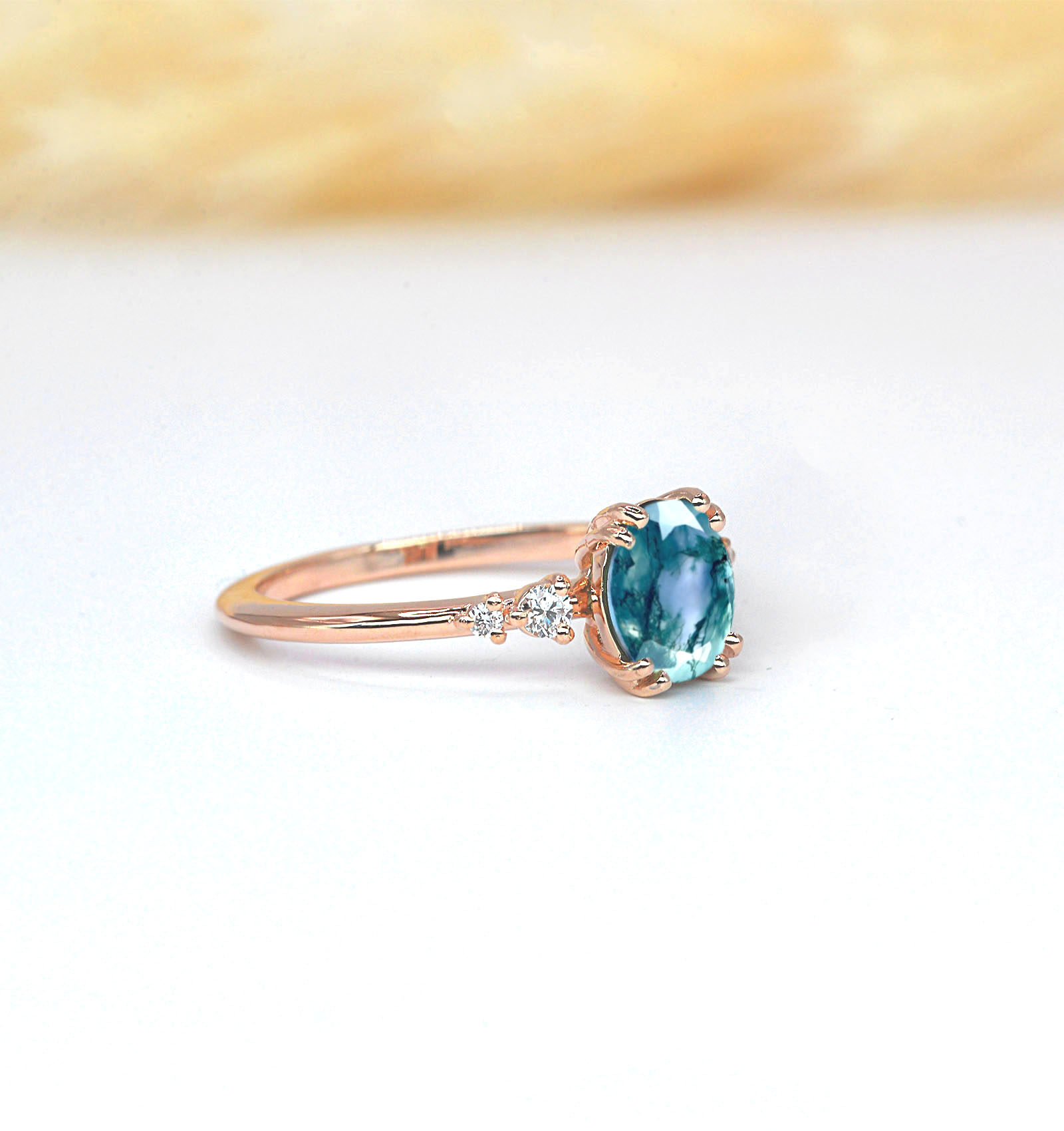 moss agate unique engagement ring