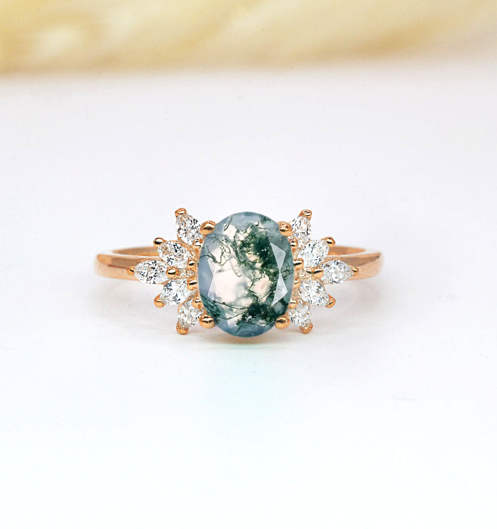 moss agate diamond cluster ring