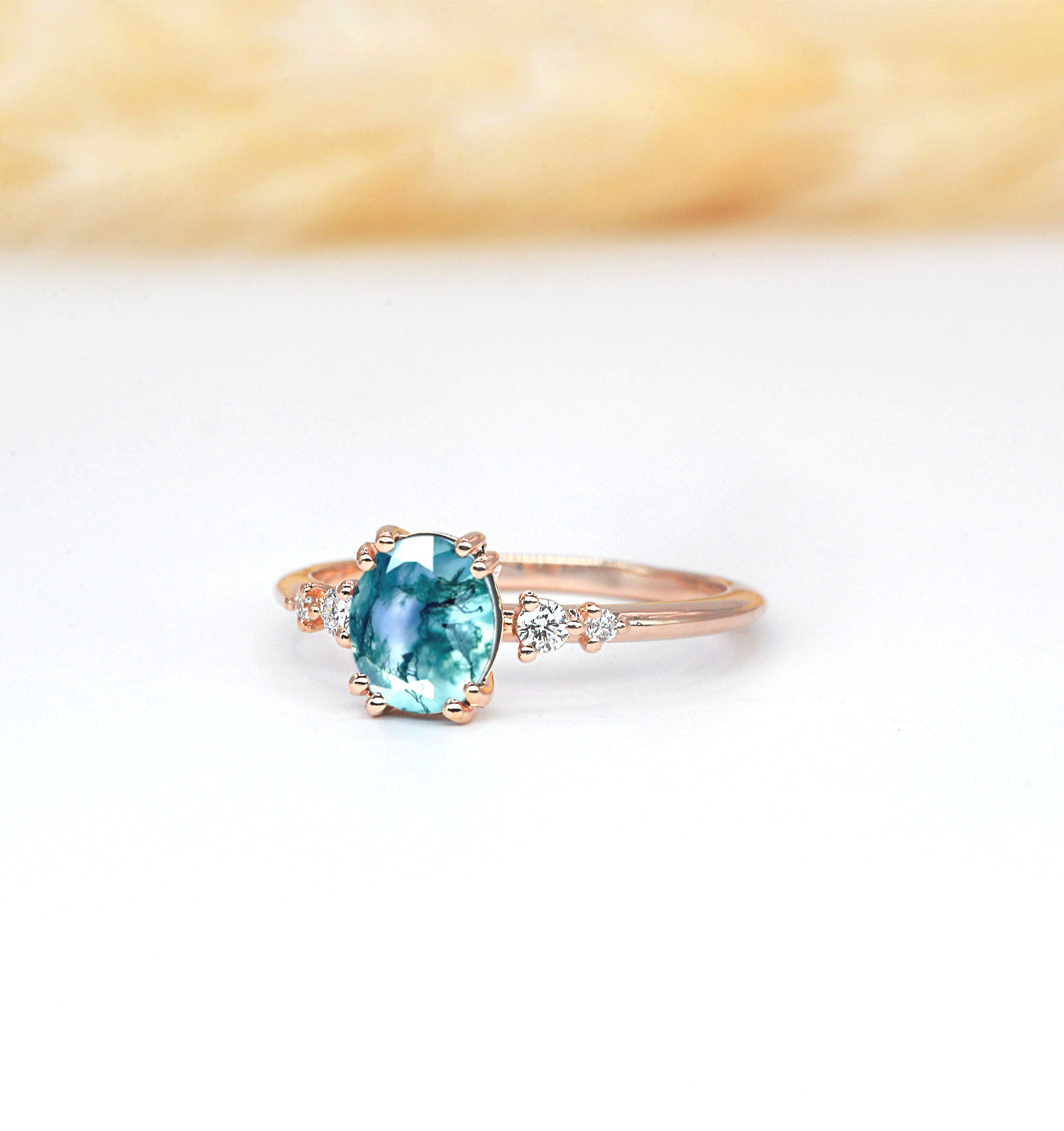 moss agate unique engagement ring