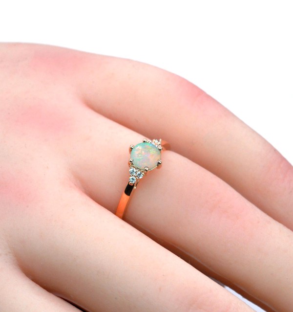 natural 6mm opal and diamond ring