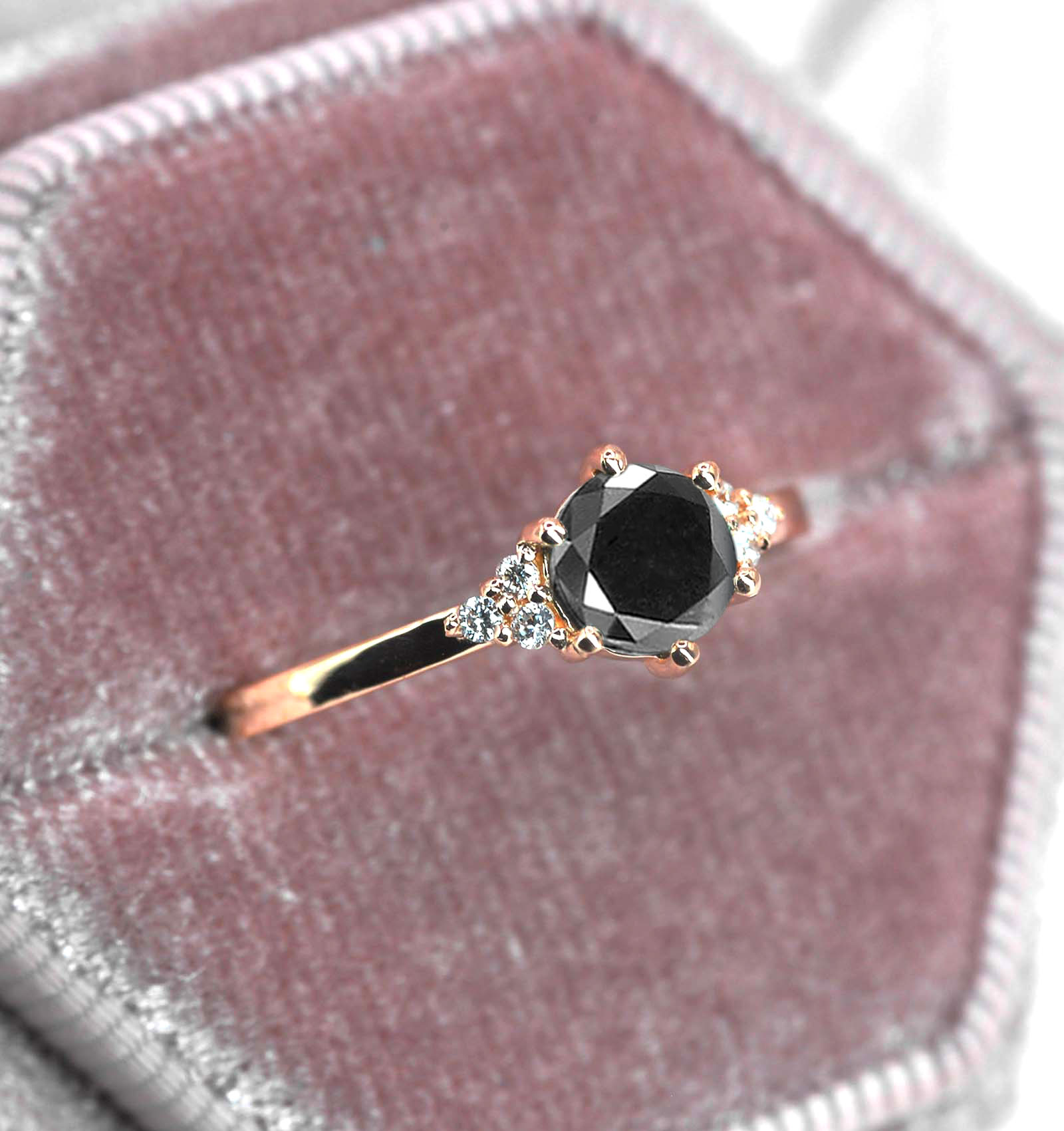 natural black diamond unique cluster ring