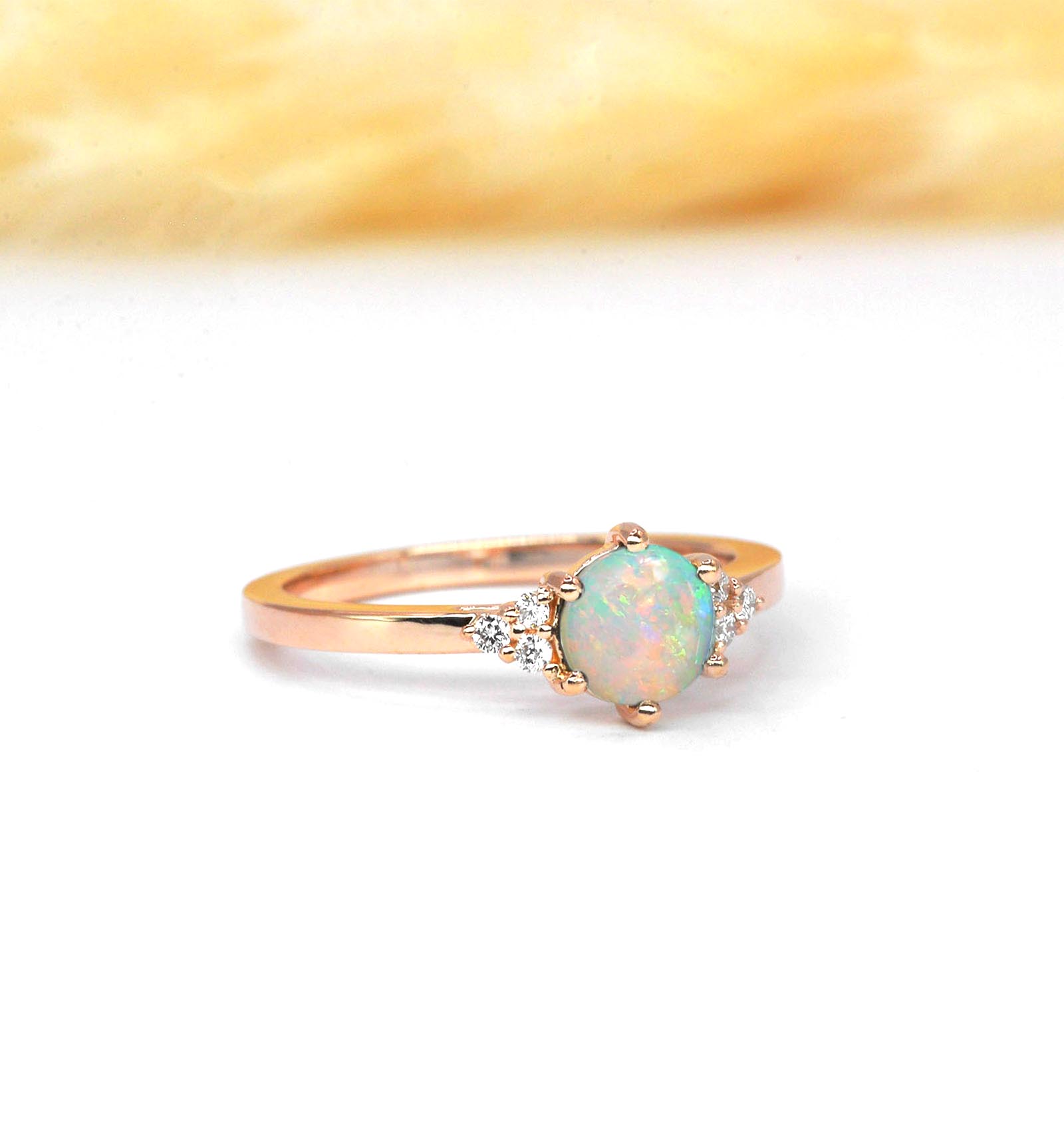 natural 6mm opal and diamond ring