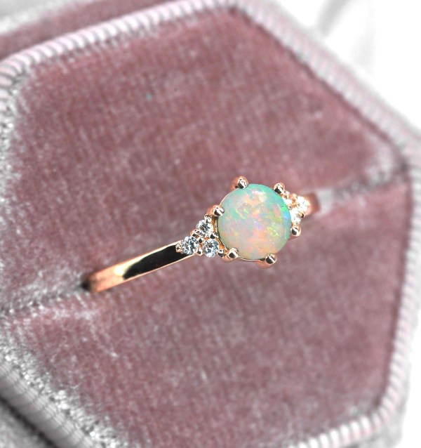 natural 6mm opal and diamond ring