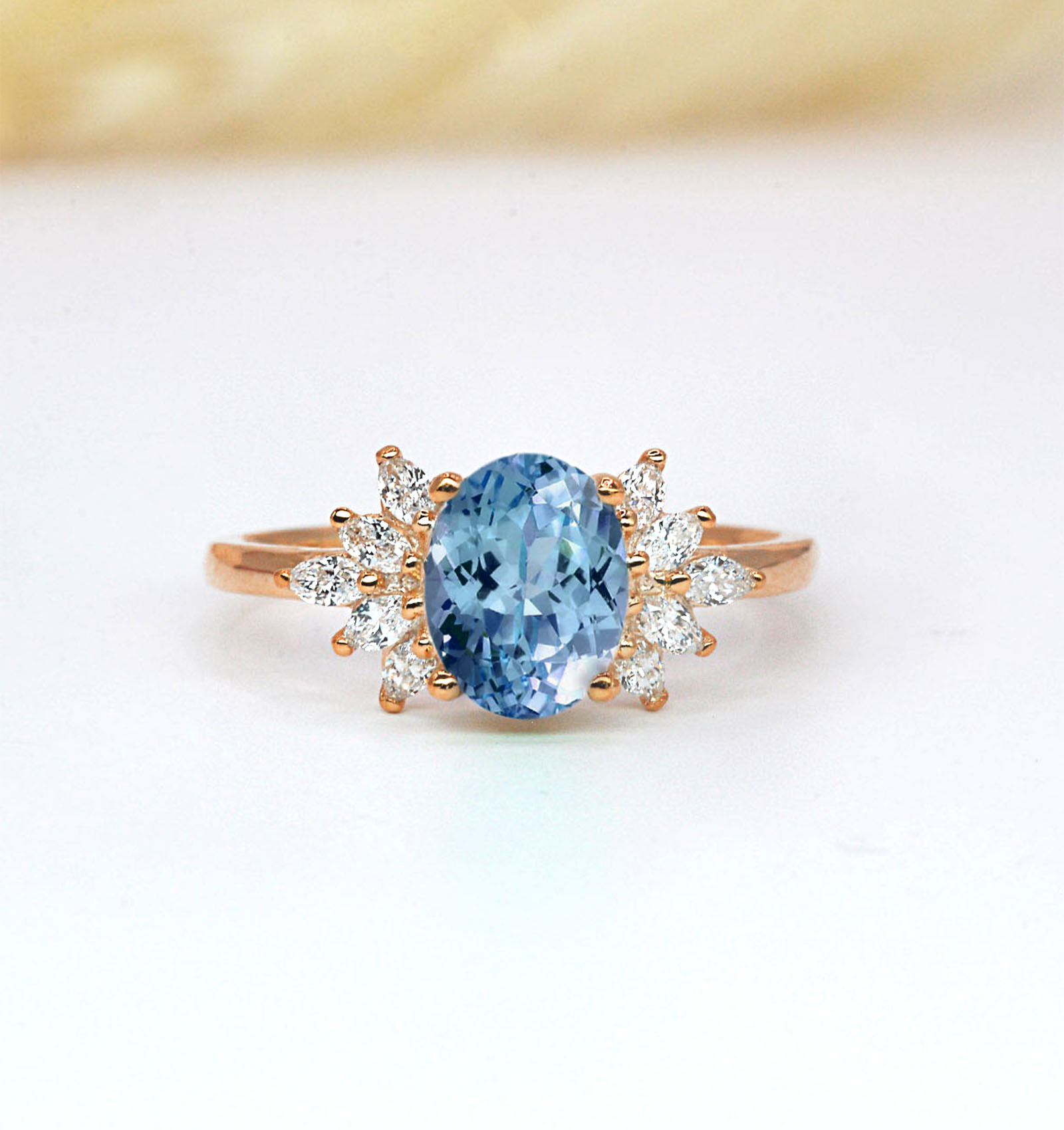 oval aquamarine luxury cluster ring