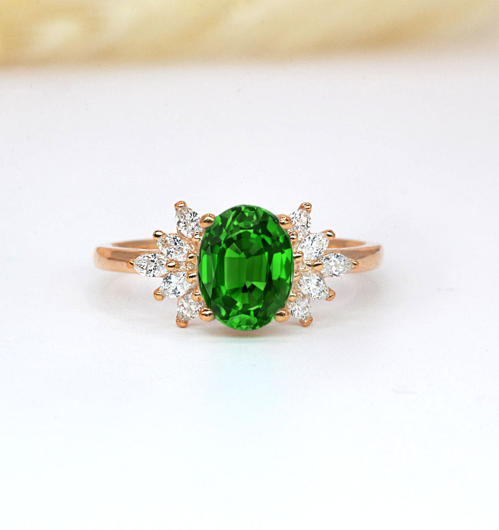 oval green tsavorite bridal ring