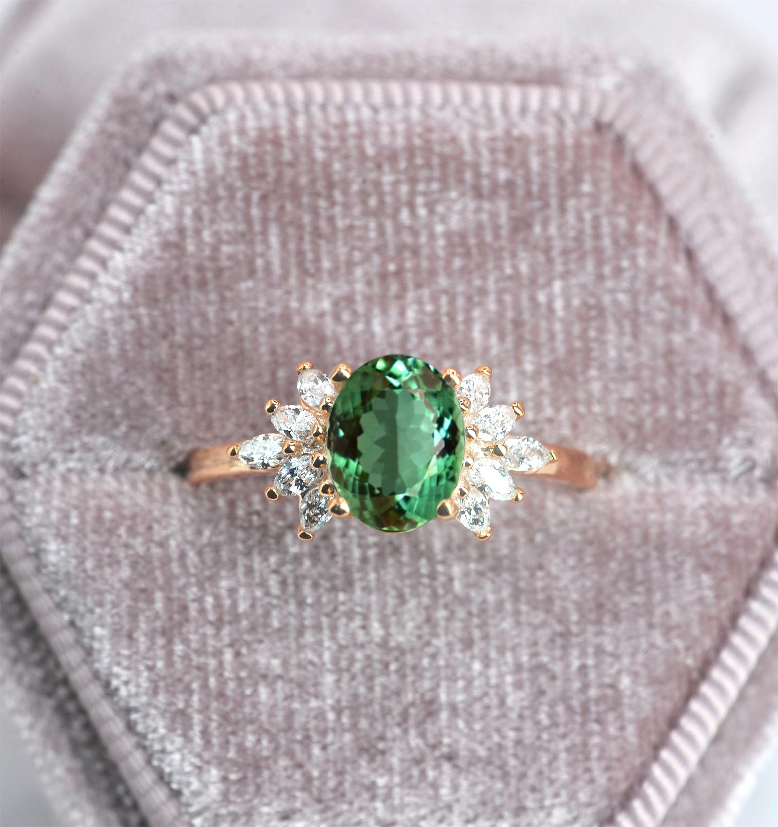 mint sapphire cluster engagement ring