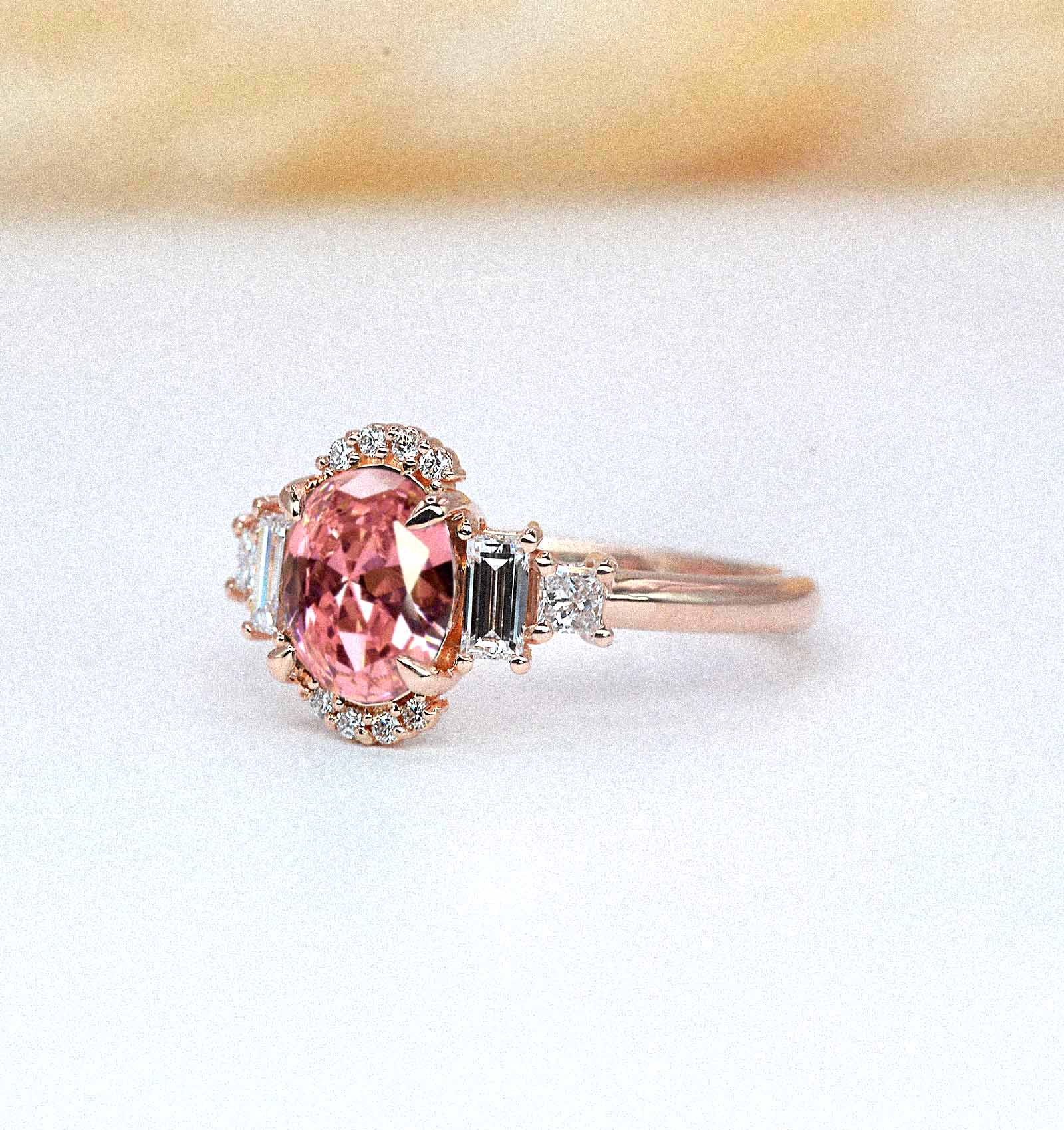 oval morganite and diamond cluster ring