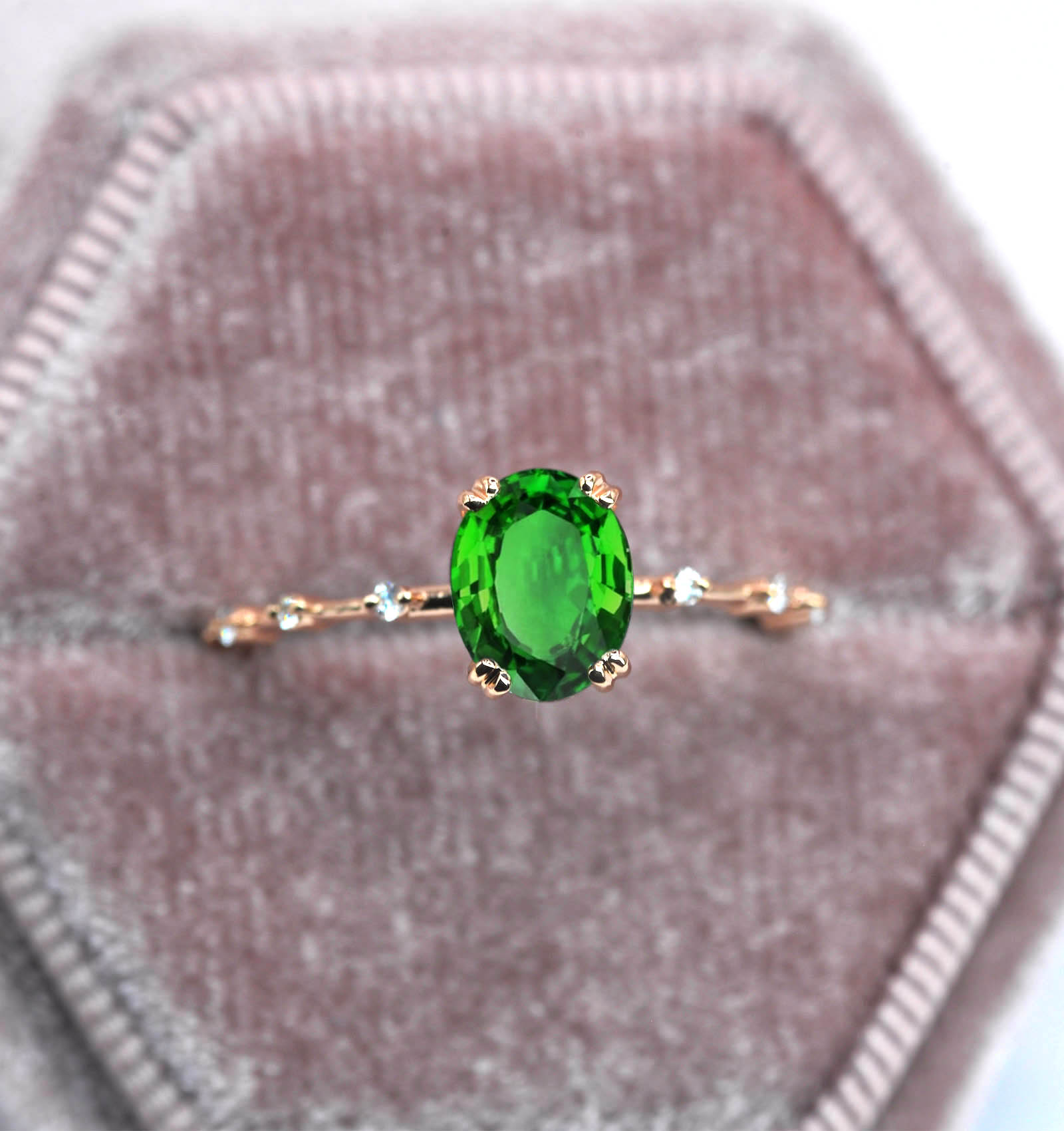 oval natural tsavorite engagement ring