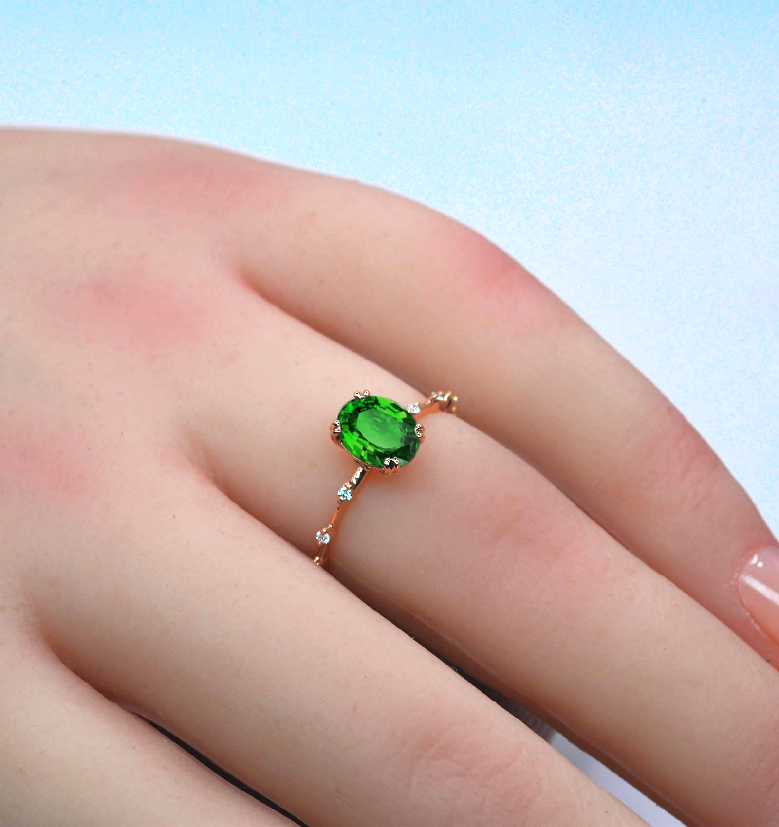 oval natural tsavorite engagement ring
