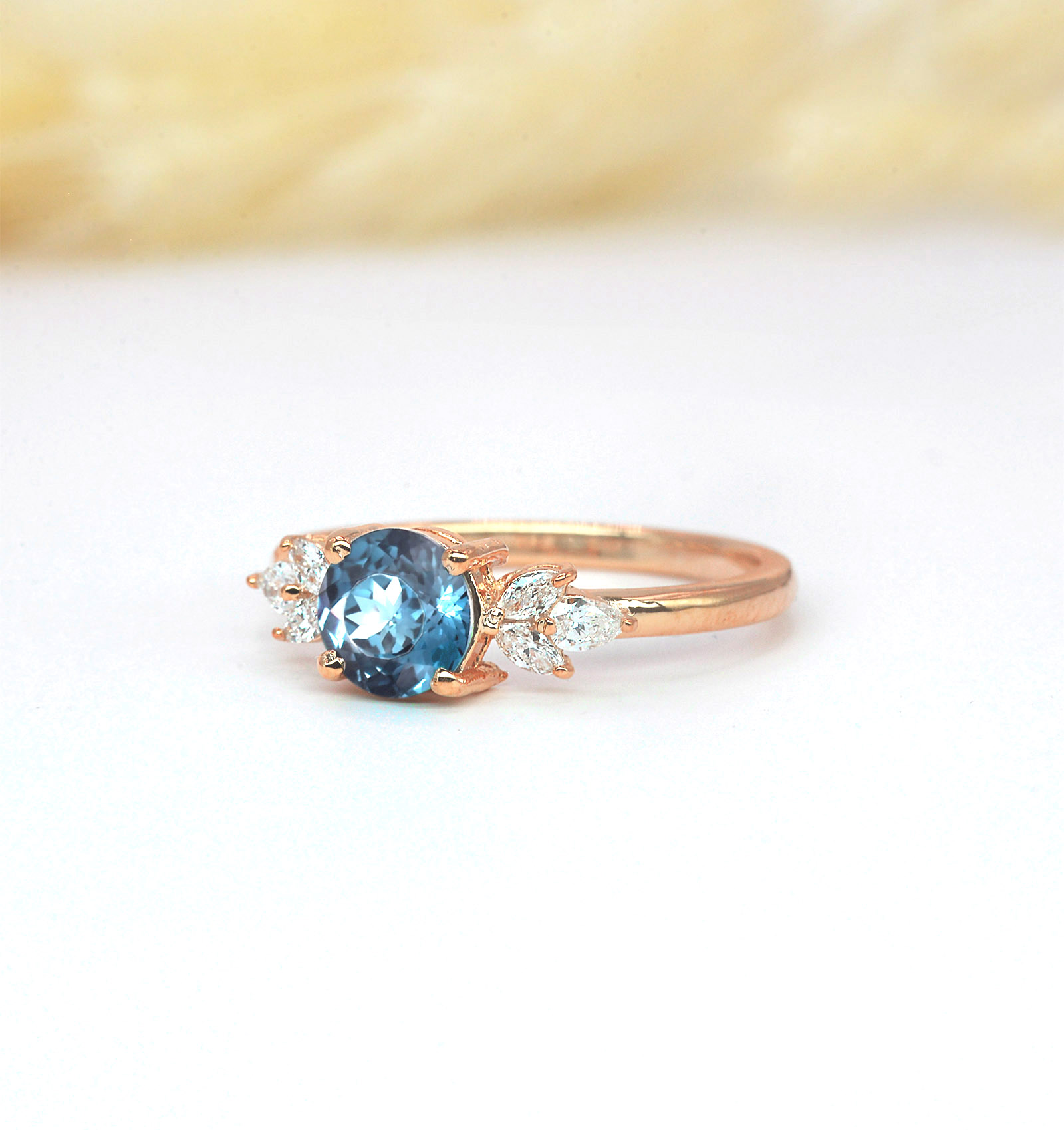 round aquamarine celebrity dainty ring