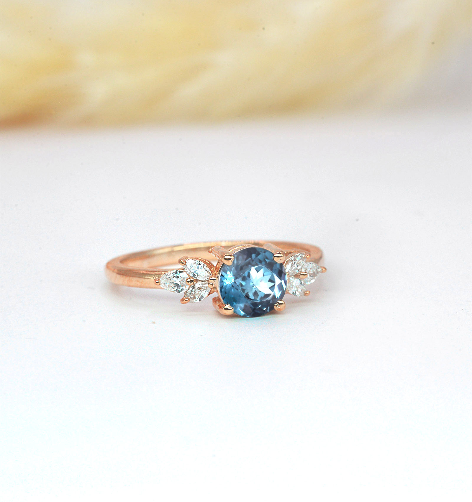 round aquamarine celebrity dainty ring