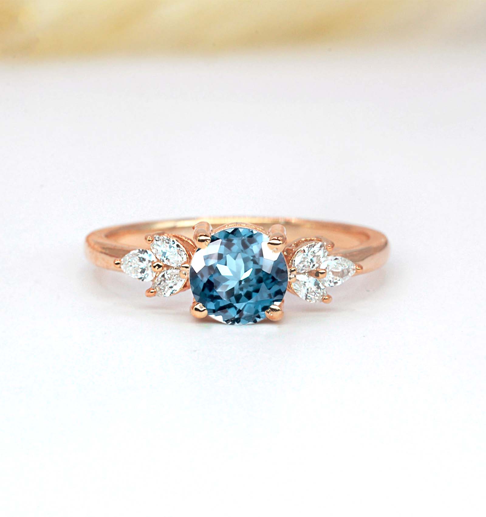 round aquamarine celebrity dainty ring